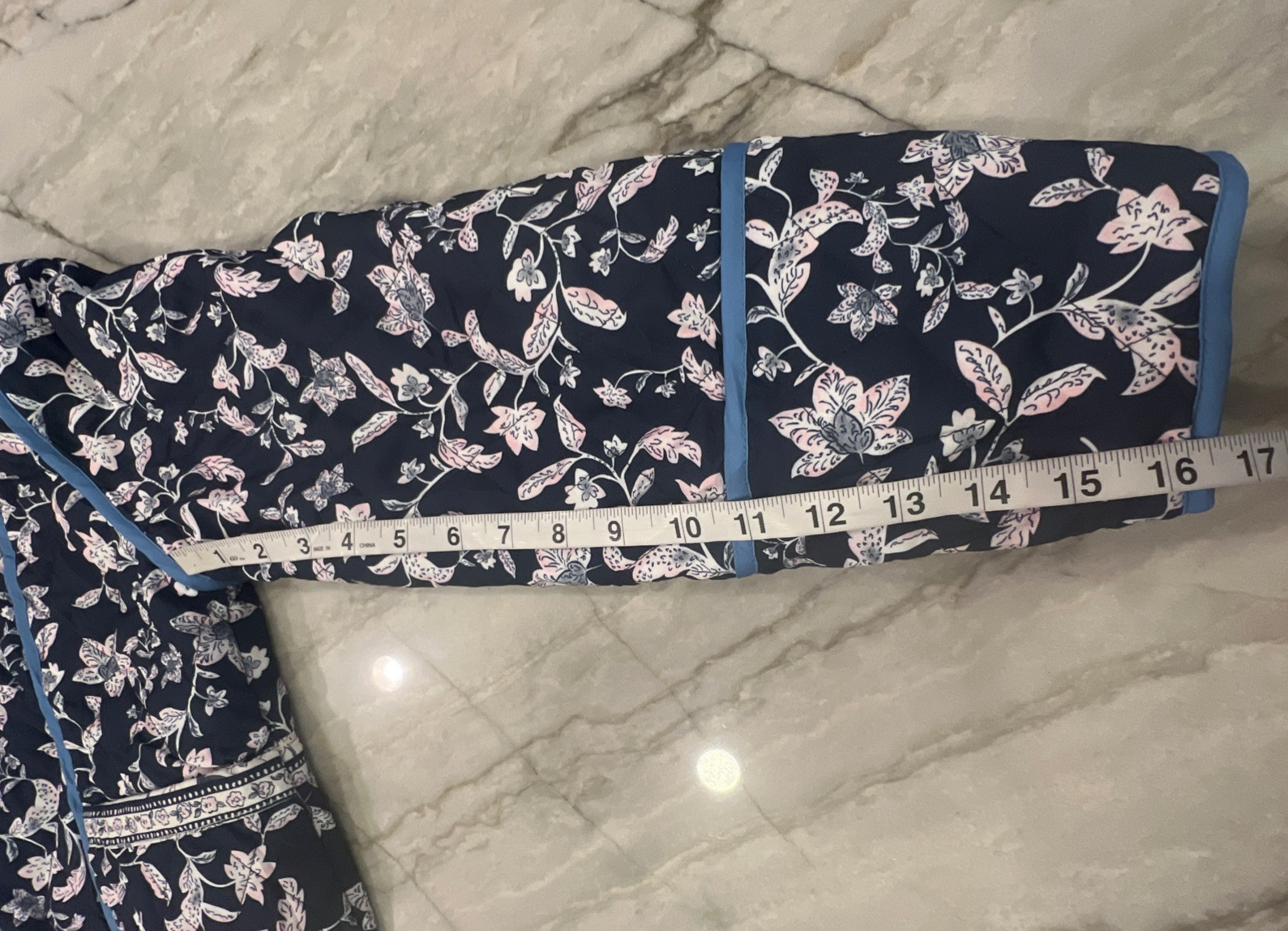Reversible Quilted Jacket Cropped Sz MED* Navy Blue Floral Ivory/Pink