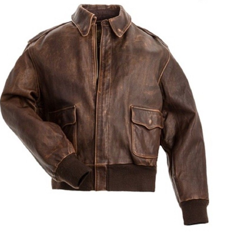 Aviator A-2 Flight Jacket Distressed Brown Real Cowhide Leather Bomber Jacket