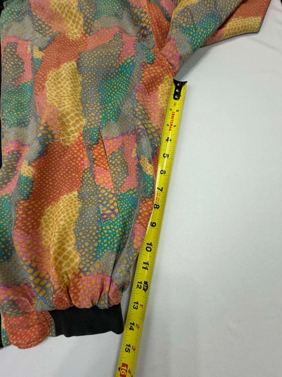 Vintage Robert Stock Limited 100% Silk Abstract Snakeskin Print Bomber Jacket