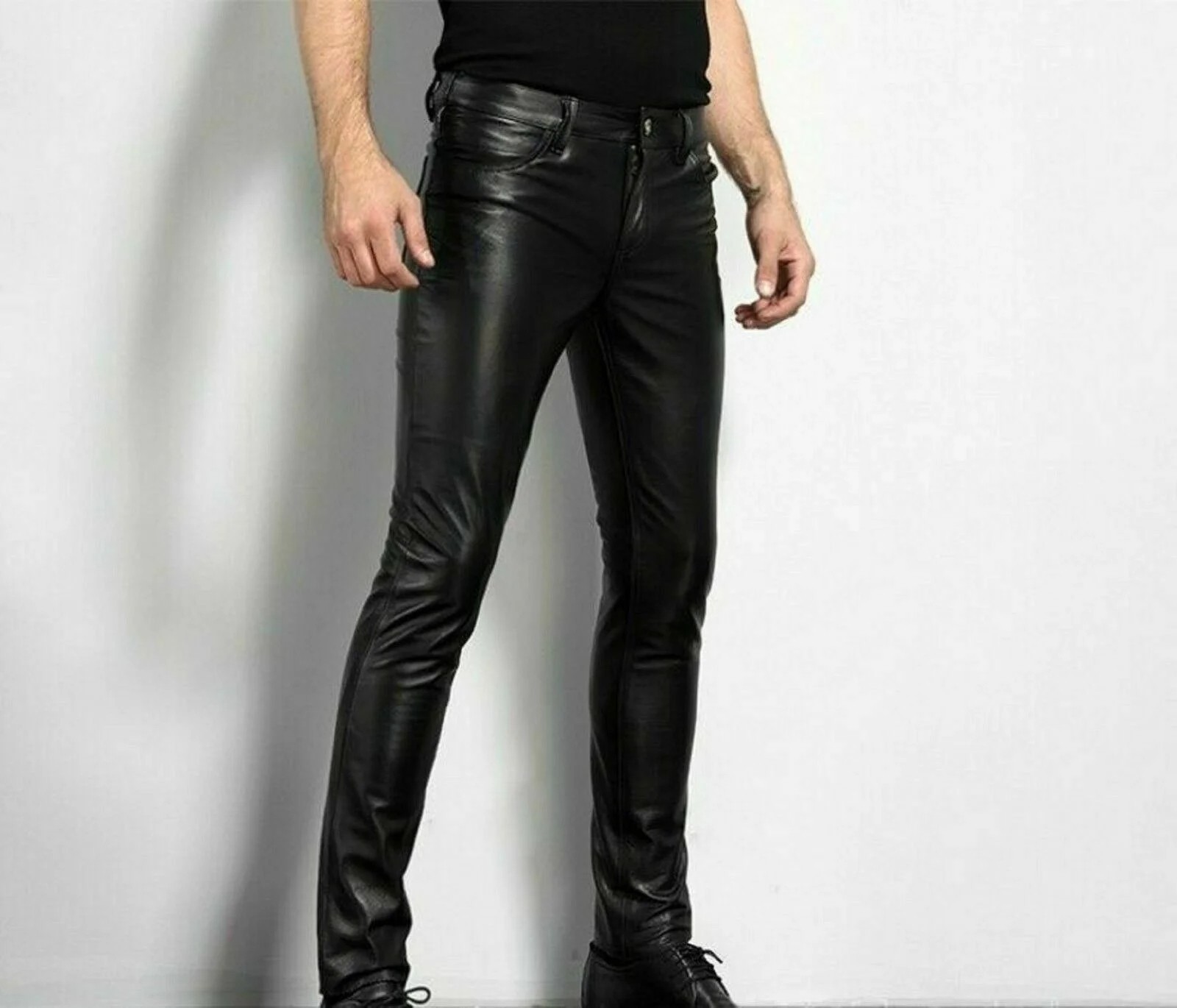 Men’s Tight Leather Pants 80s Punk Rock Skinny Motorcycle Gothic Biker Trouser👖