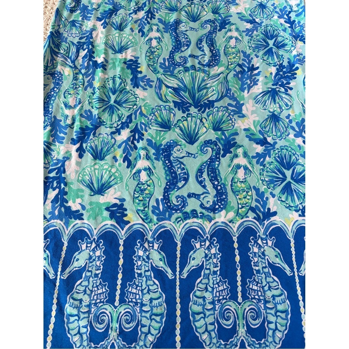 Lilly Pulitzer Blue & Green Mermaid and Seahorse Print Dress Size S