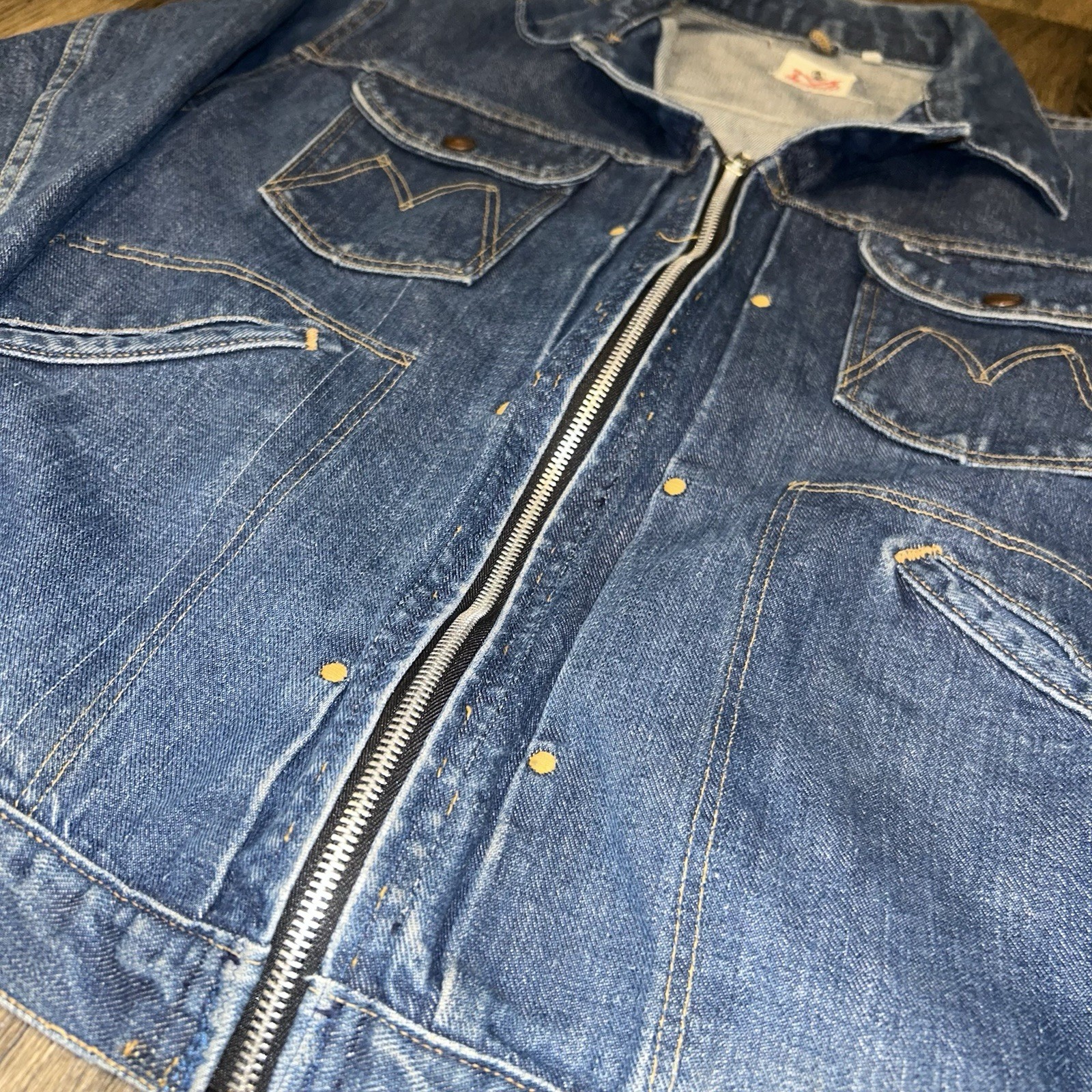 Vintage 60s Maverick Blue Bell Denim Zip Up Pleated Jacket Medium