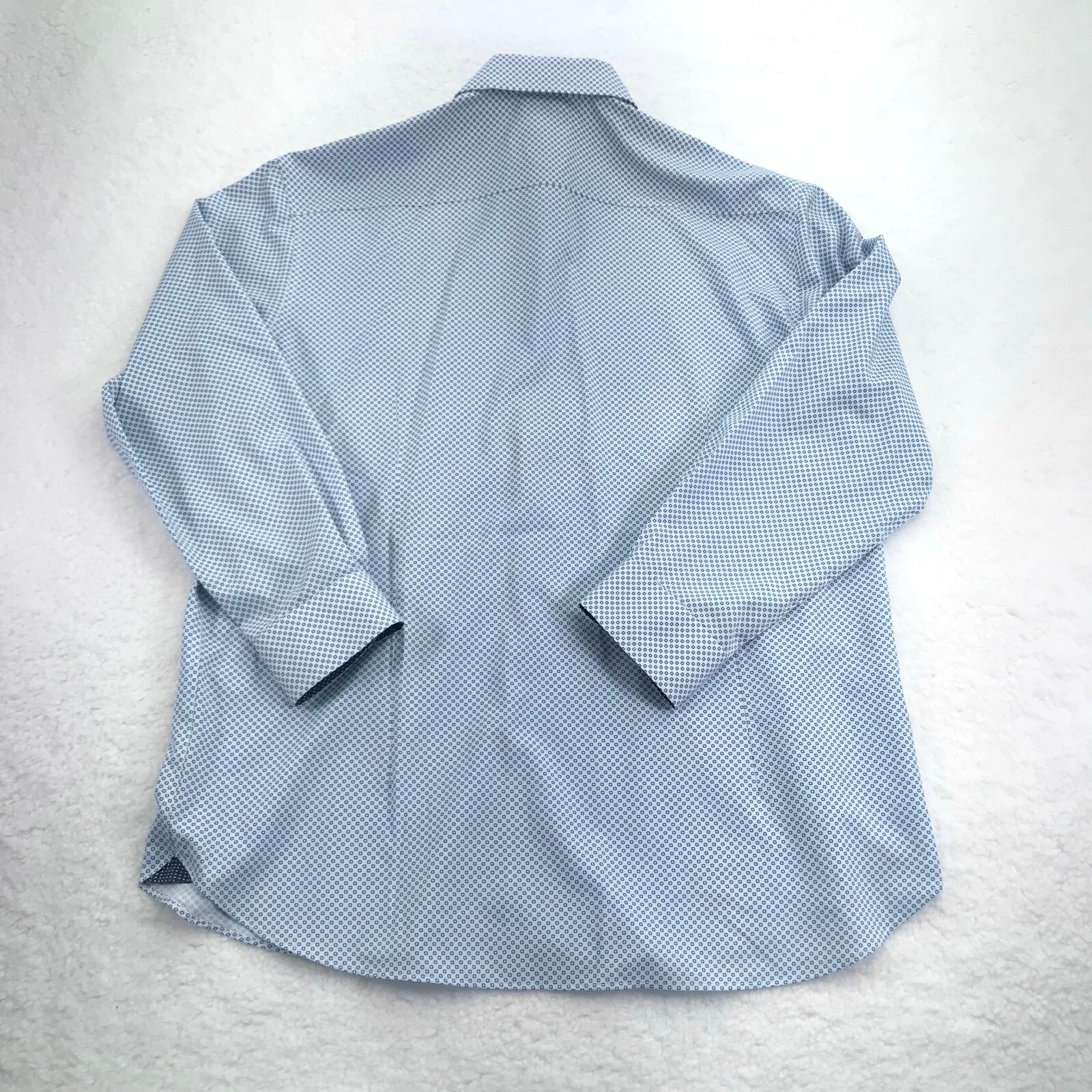 Con.Struct Shirt Mens 17 32-33 White Blue Geo 4 Way Stretch Slim Fit Flip Cuff