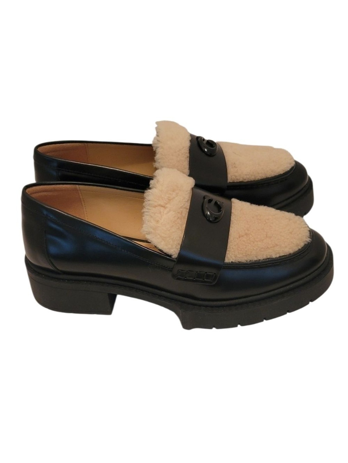 Coach Leah Shearling Platform Loafers Black Leather CX033 Size 8B NIB