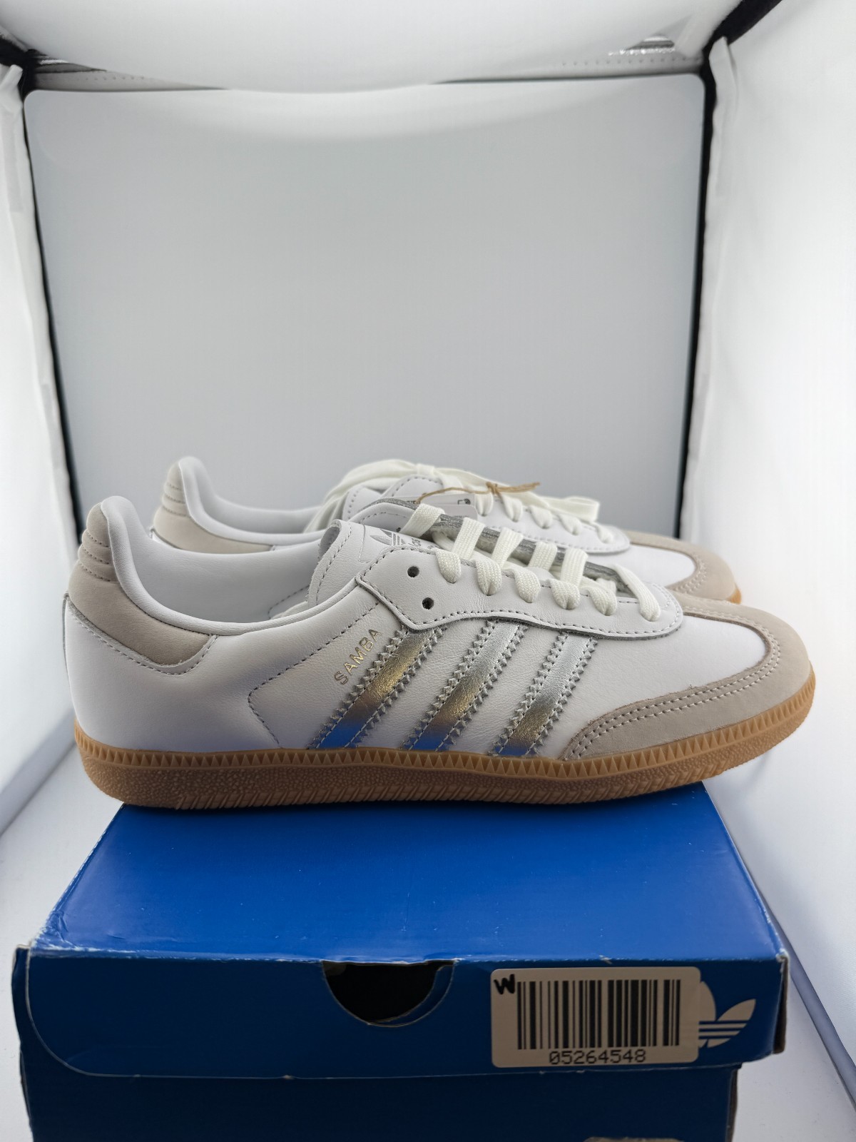 WORN adidas Samba OG White Silver Metallic Grey JI2725 Size 7W WITH BOX
