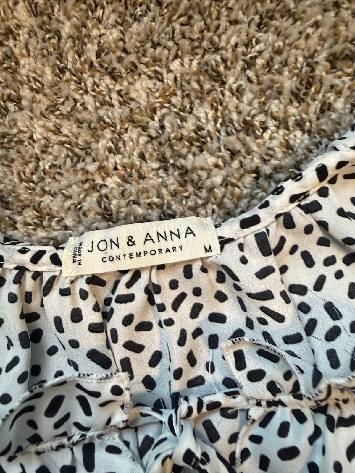 Jon & Anna Women’s M Sleeveless V-Neck Bow Tie Blouse Black White Animal Print