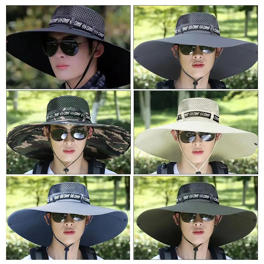 Summer 15CM Large Brim Sun Hat Men Women Breathable Fishing Caps Sun UV