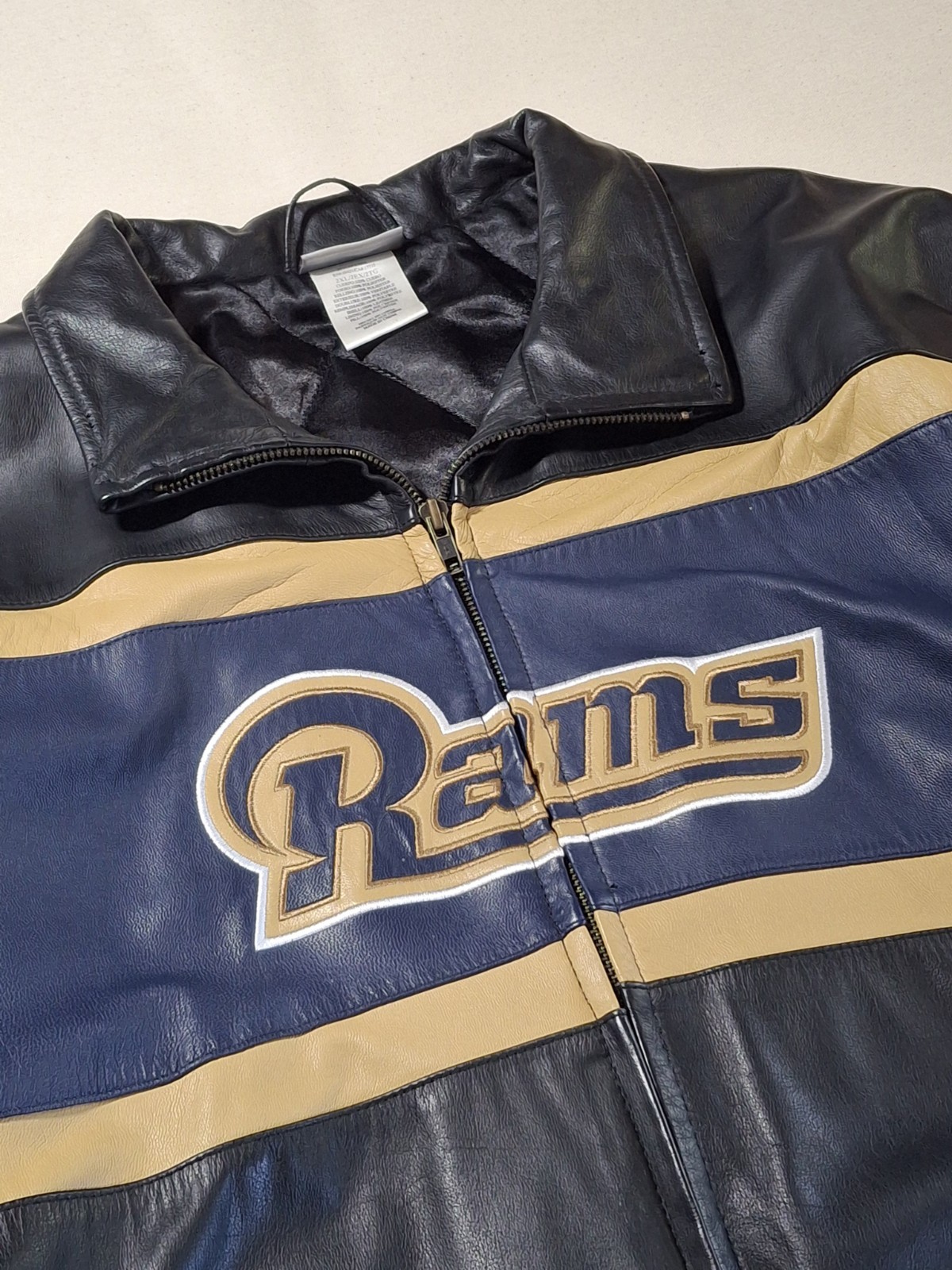Vintage Y2K Reebok St. Louis Rams Leather Jacket Men’s 2XL XXL Quilted Interior