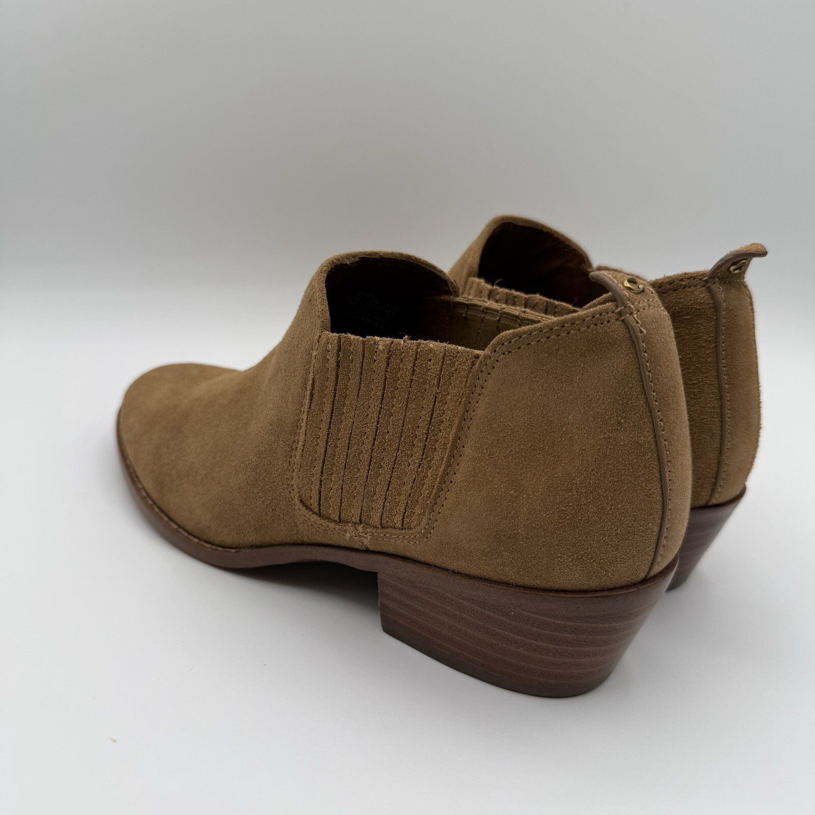 Coach Devin Suede Ankle Bootie Tan Chelsea Elastic Gore Block Heel Womens 8B