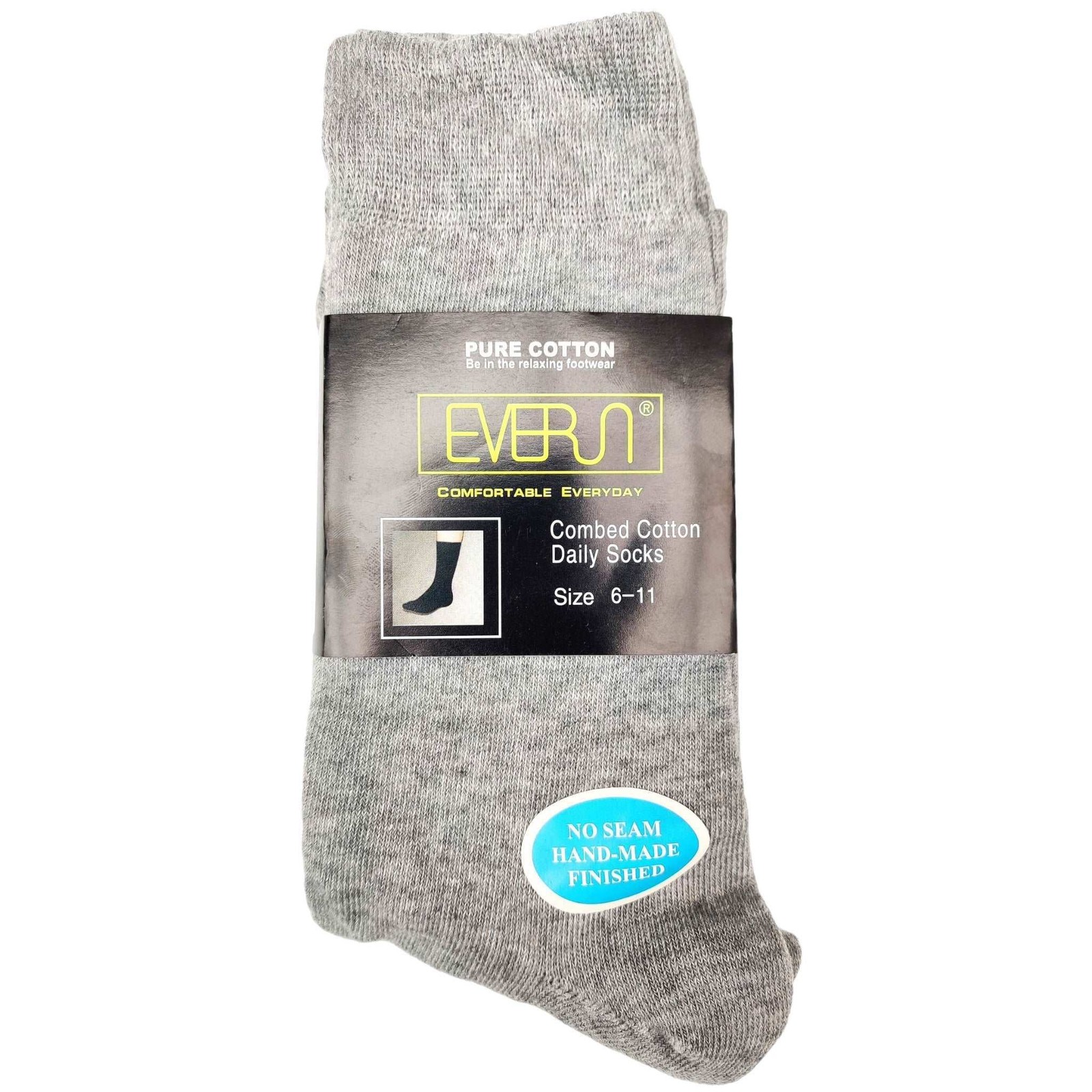 3Prs No Seam Pure Cotton Crew Socks Solid Quality Work Office School Casual