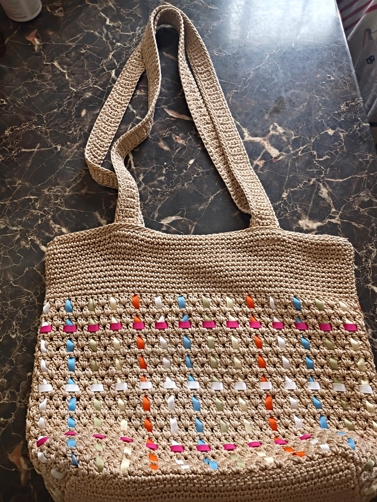 The Sak Beige & Multicolor Woven Shoulder Bag, Zip Top, Lined, Inner Pockets