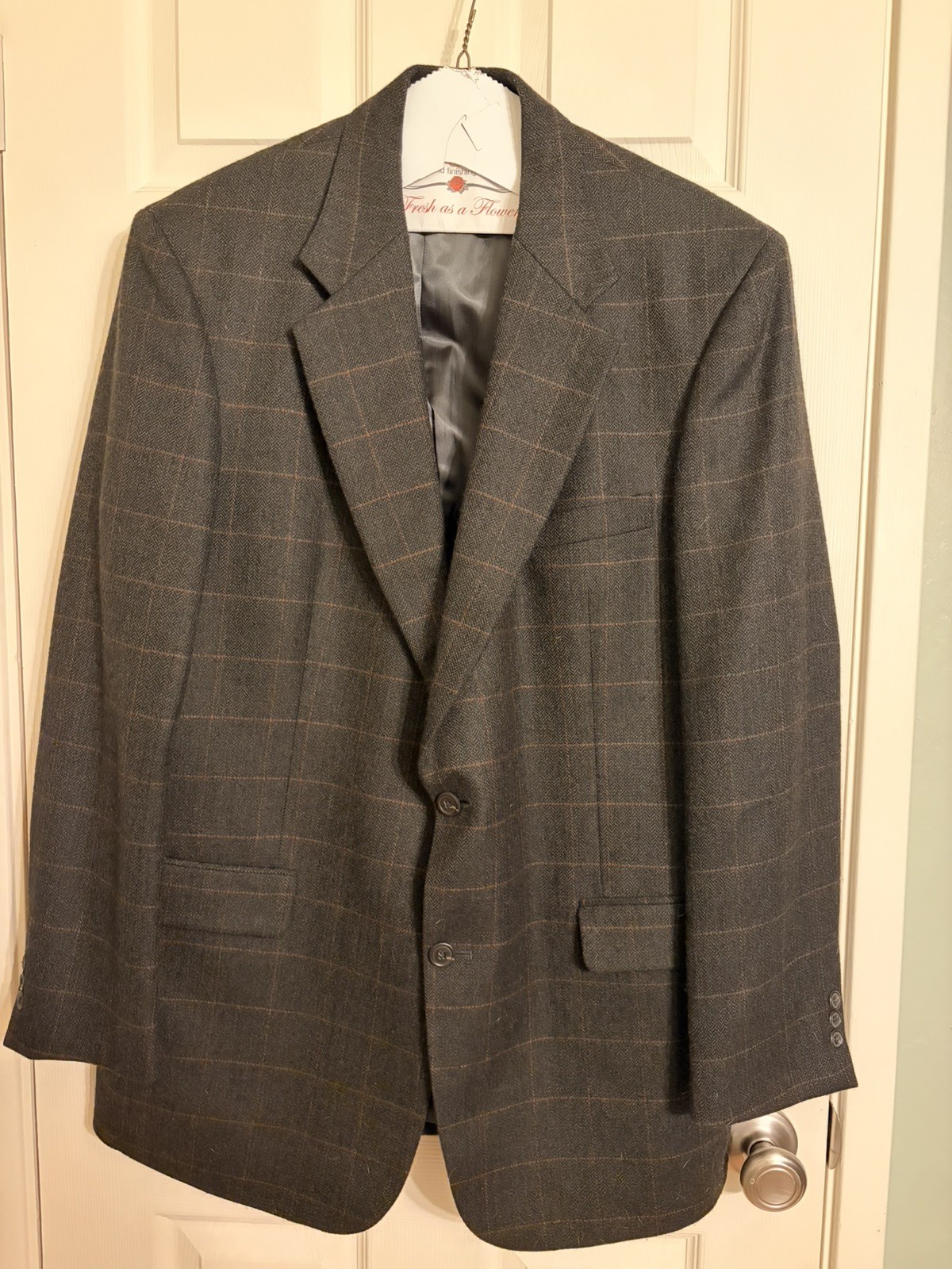 Brooks Brothers 346 Mens Blazer 44L | Dark Grey Plaid Accent | 100% Lambswool