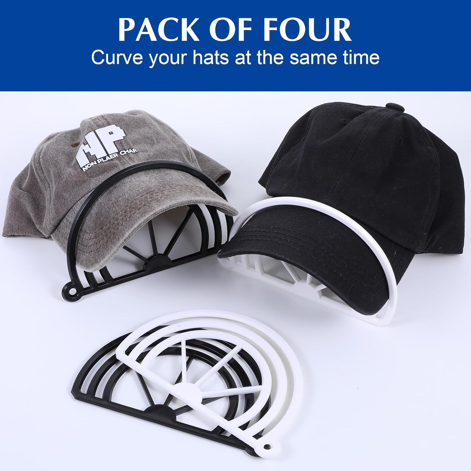 4 Pcs White+Black Hat Bill Bender – Baseball Cap Brim Curver Shaper – Fast Ship!