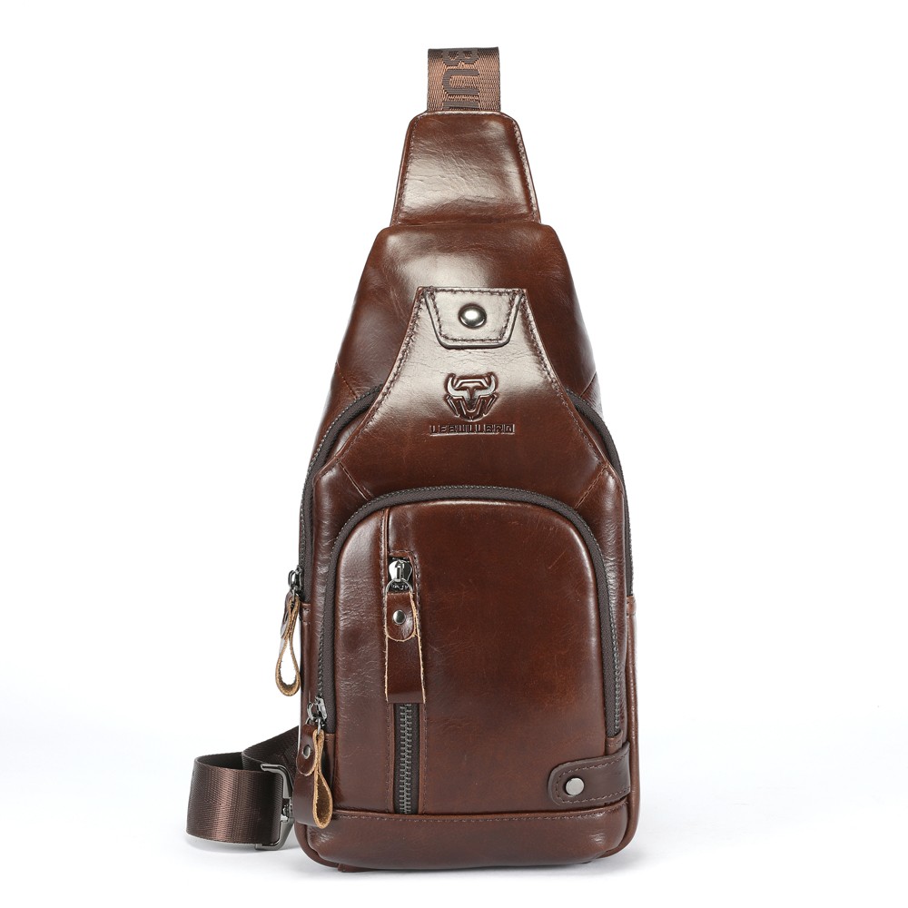 Men Sling Backpack Chest bag Crossbody Bag 100% Genuine Leather Shoulder Bag NEW