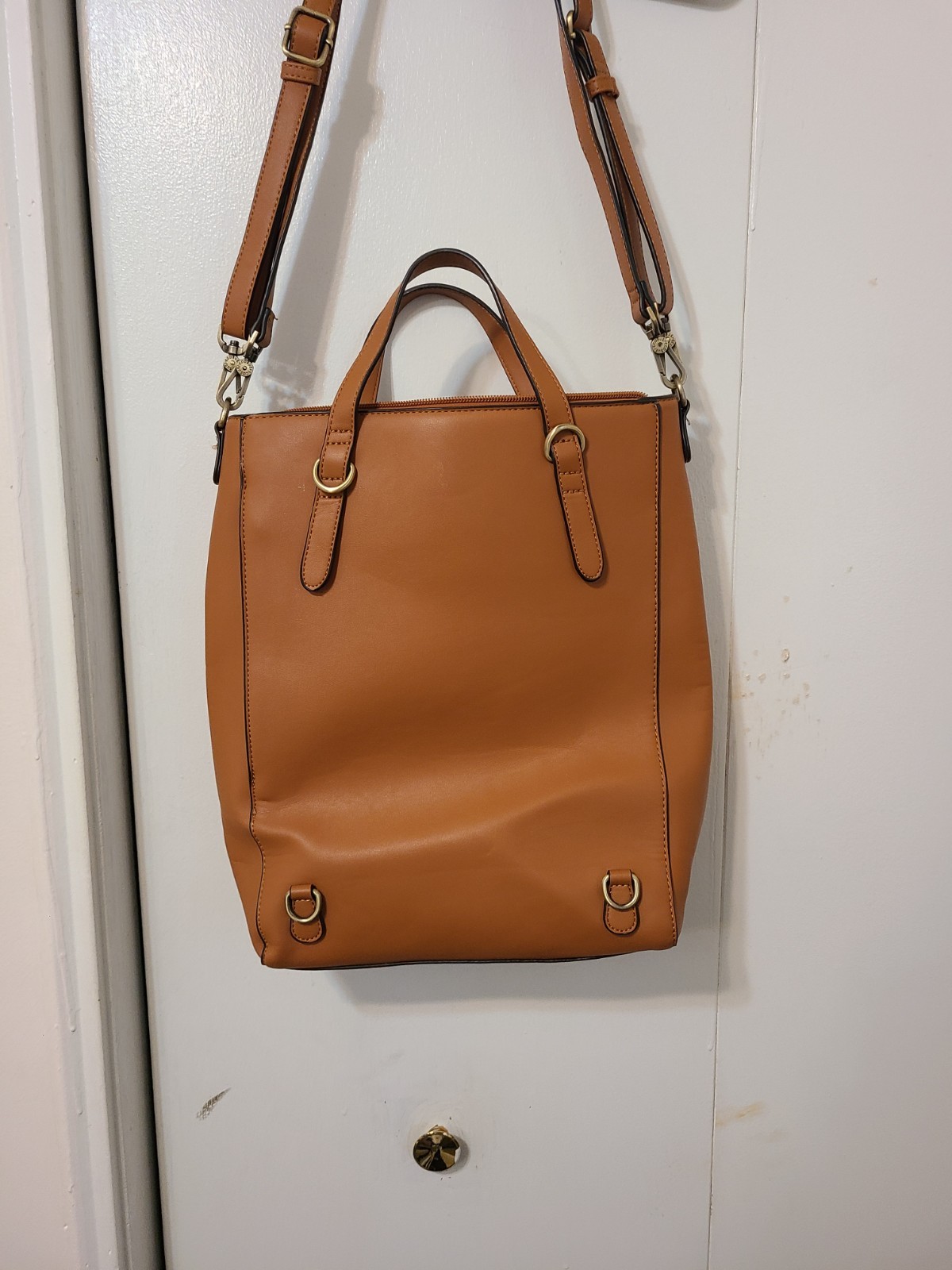 Ecosusi Women PU Leather Messenger Briefcase Backpack Laptop Bag Brown Gold Tone