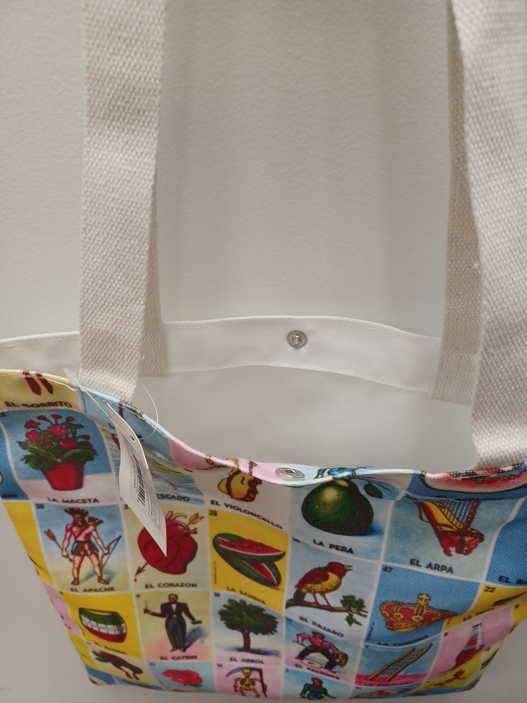 Colorful Print Tote Bag Mexican Bingo Game Shoulder Shopper 15×13 Loteria.