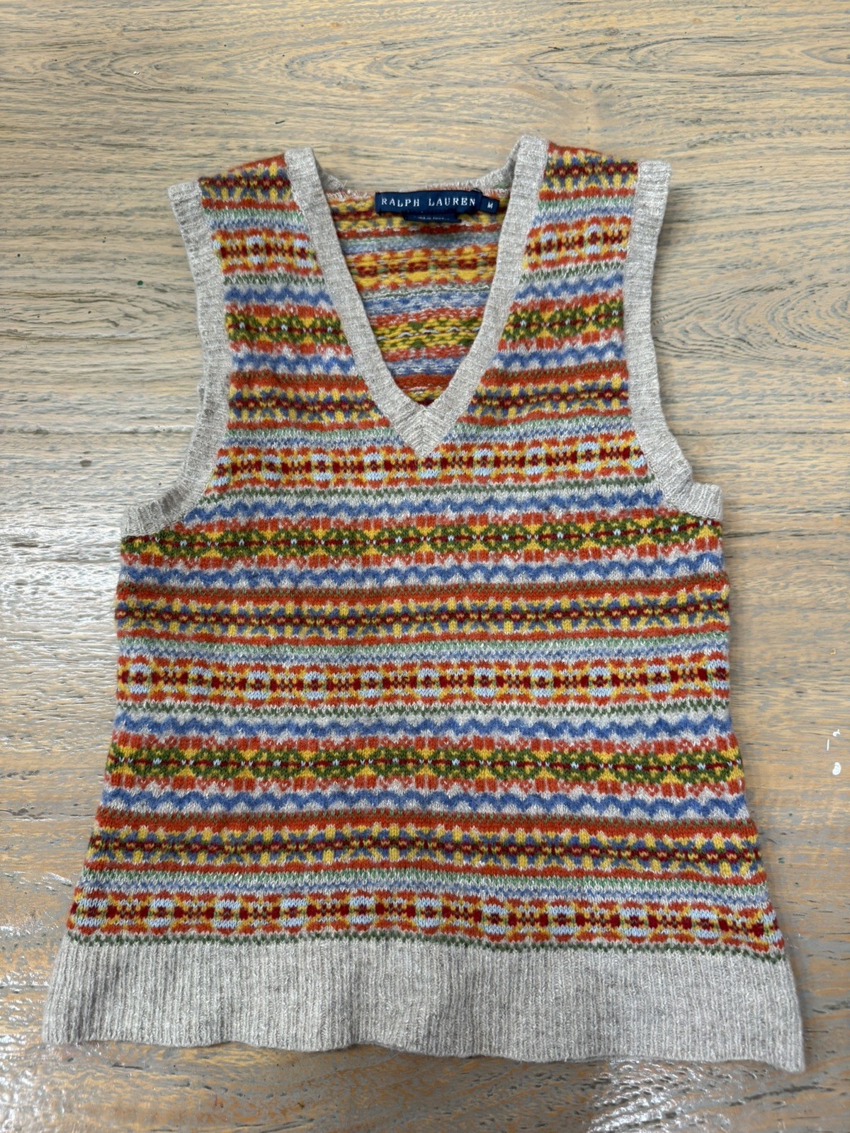 Ralph Lauren Blue Label Vest Sweater Fair Isle Wool Silk Cashmere RARE M