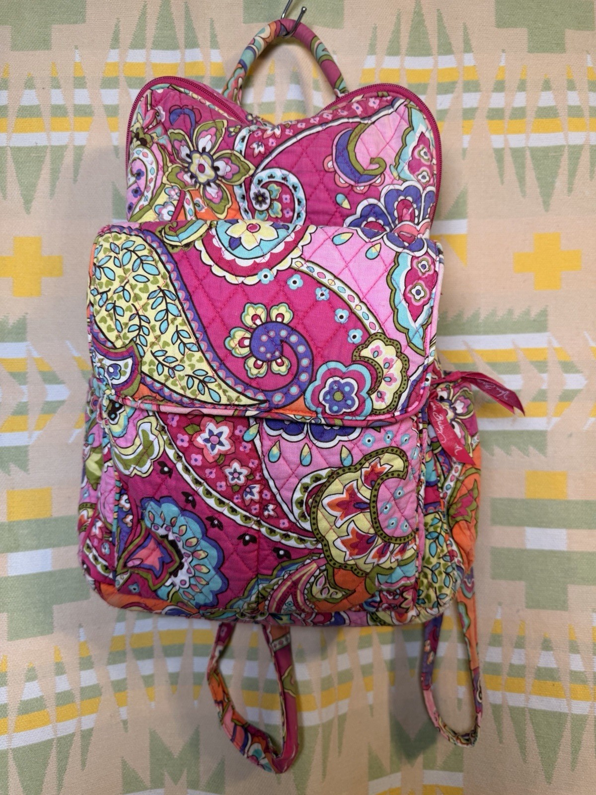 Vera Bradley Medium Backpack Pink Swirls Retired Quilted Cotton Paisley 2010s