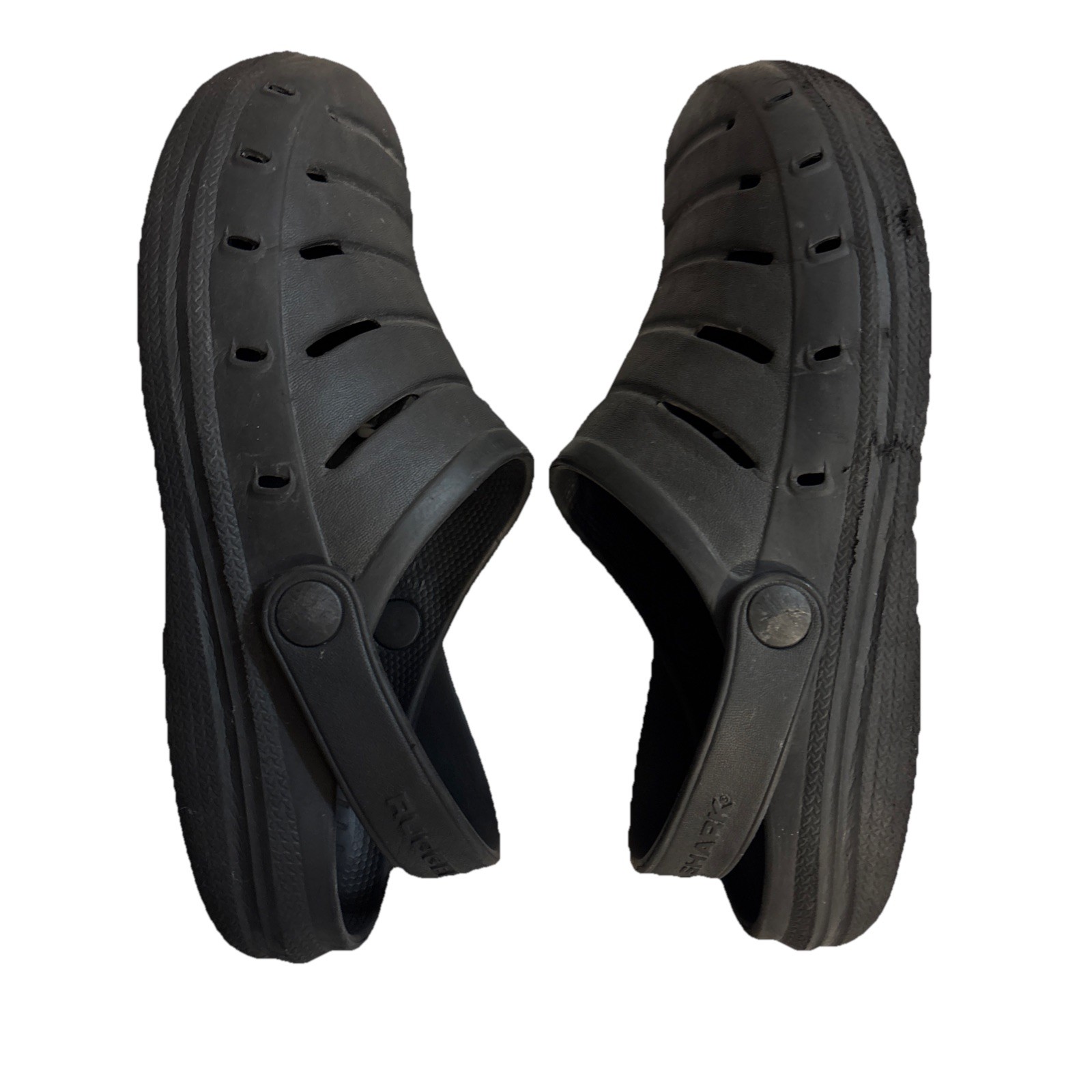 Rugged Shark Clog Sandals Size 7 Black Slip On Rubber Water Shoes