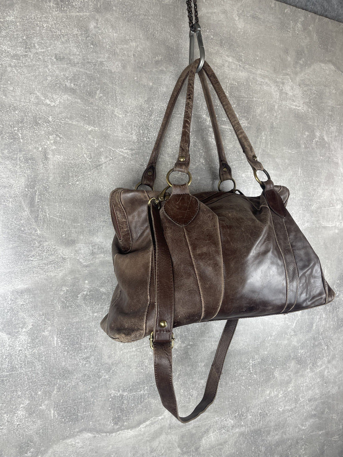 Vintge avant garde artisan italian faded leather brown tote bag