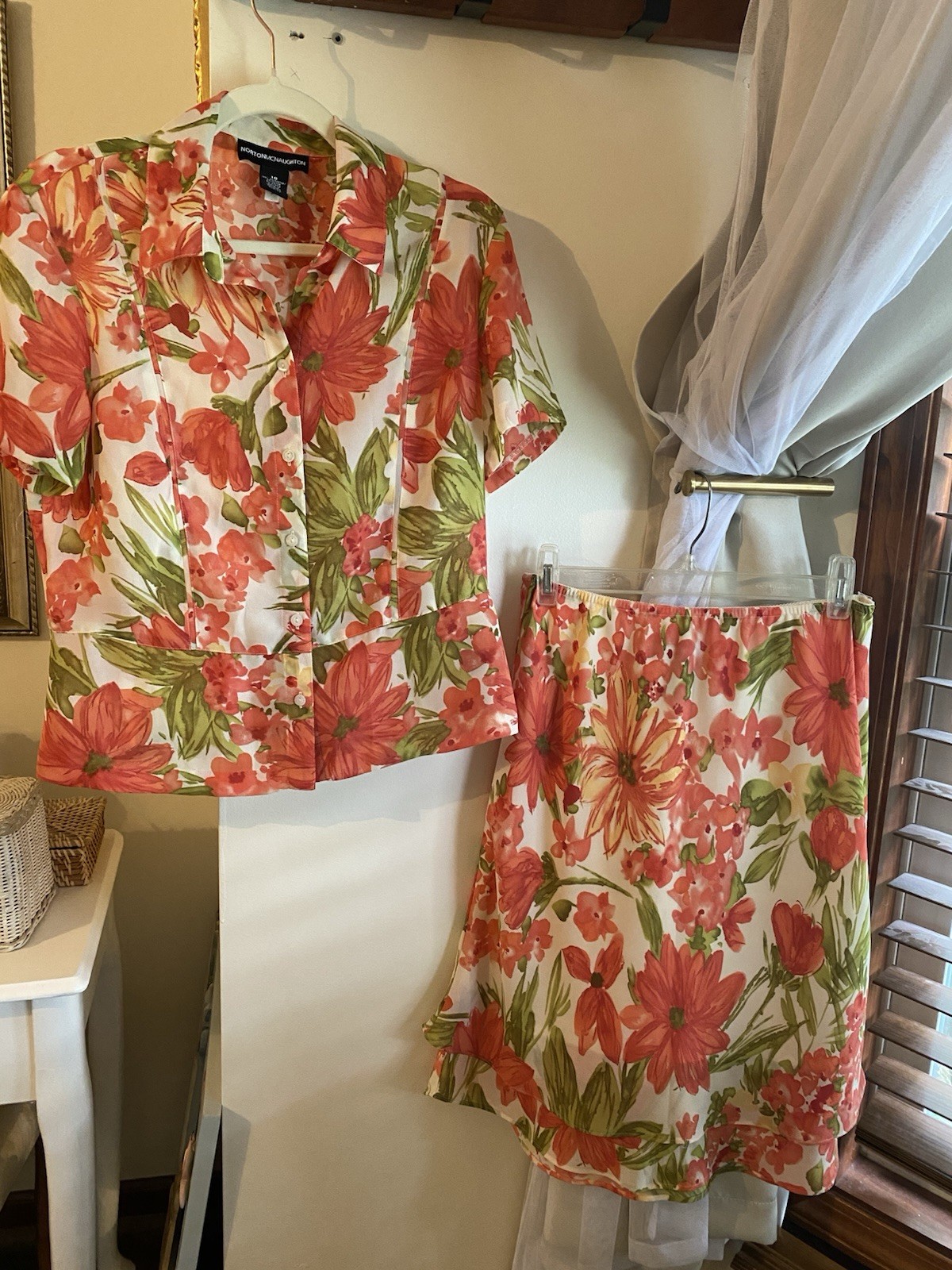Norton McNaughton 2pc Floral Button-Front Collared Lined Blouse Skirt 10