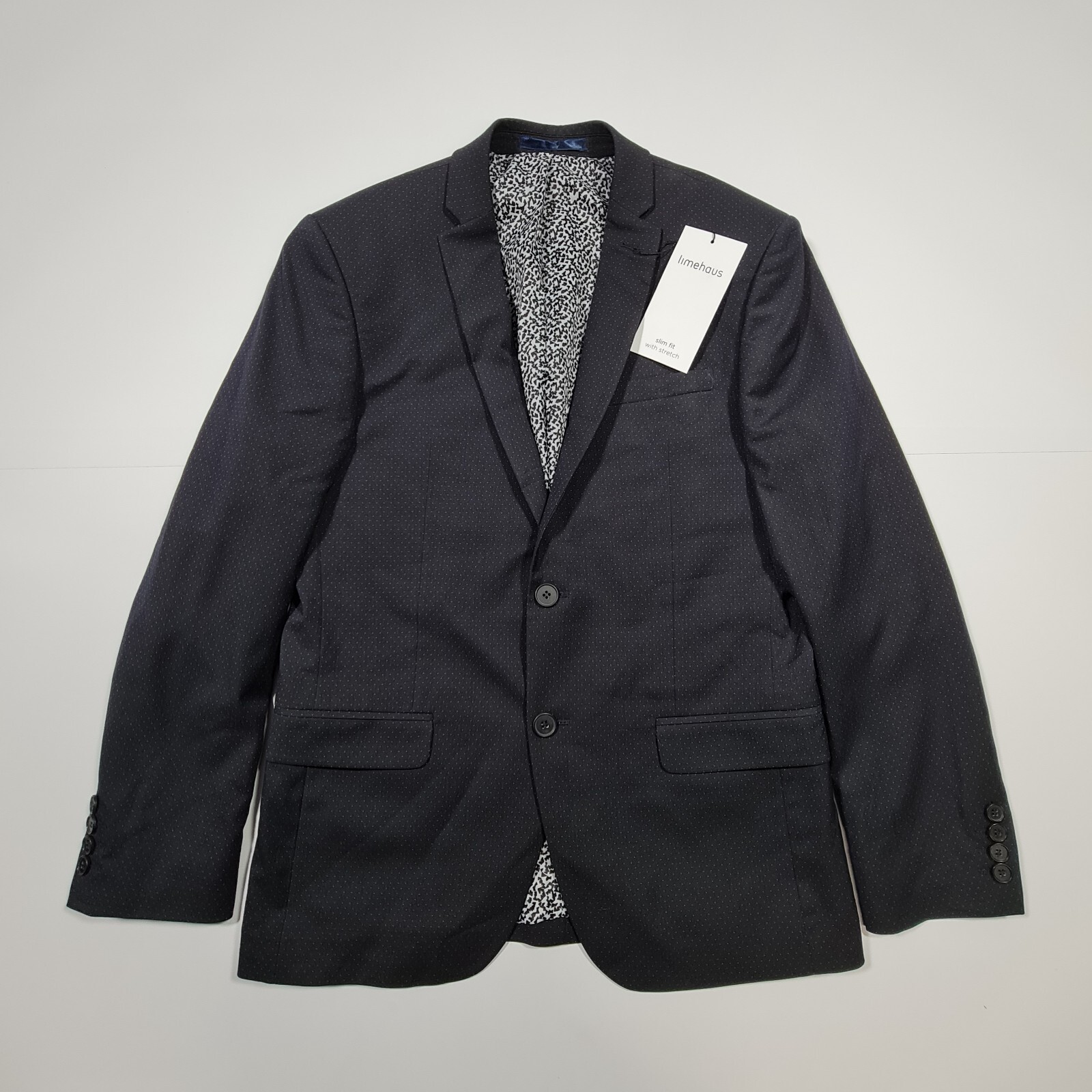 Limehaus Mens Suit Jacket Navy Blue 38 S Pin Dot Slim Fit Stretch Blazer