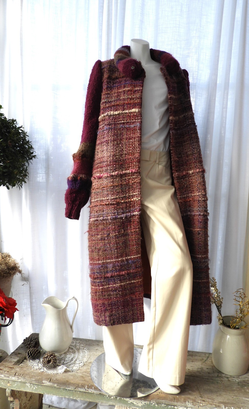 Vtg 1970’s Retro Wool Purple Hand Woven Boho Knit Coat Avant Garde sz S/M