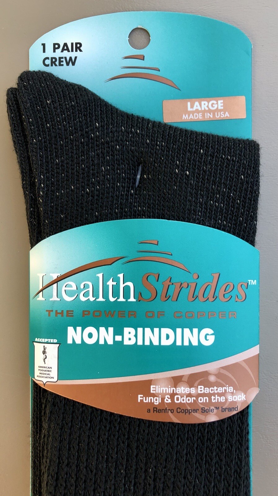 2x Men’s COPPER SOLE HEALTH STRIDES Non-Binding Crew Socks Black Size 8.5-12 USA