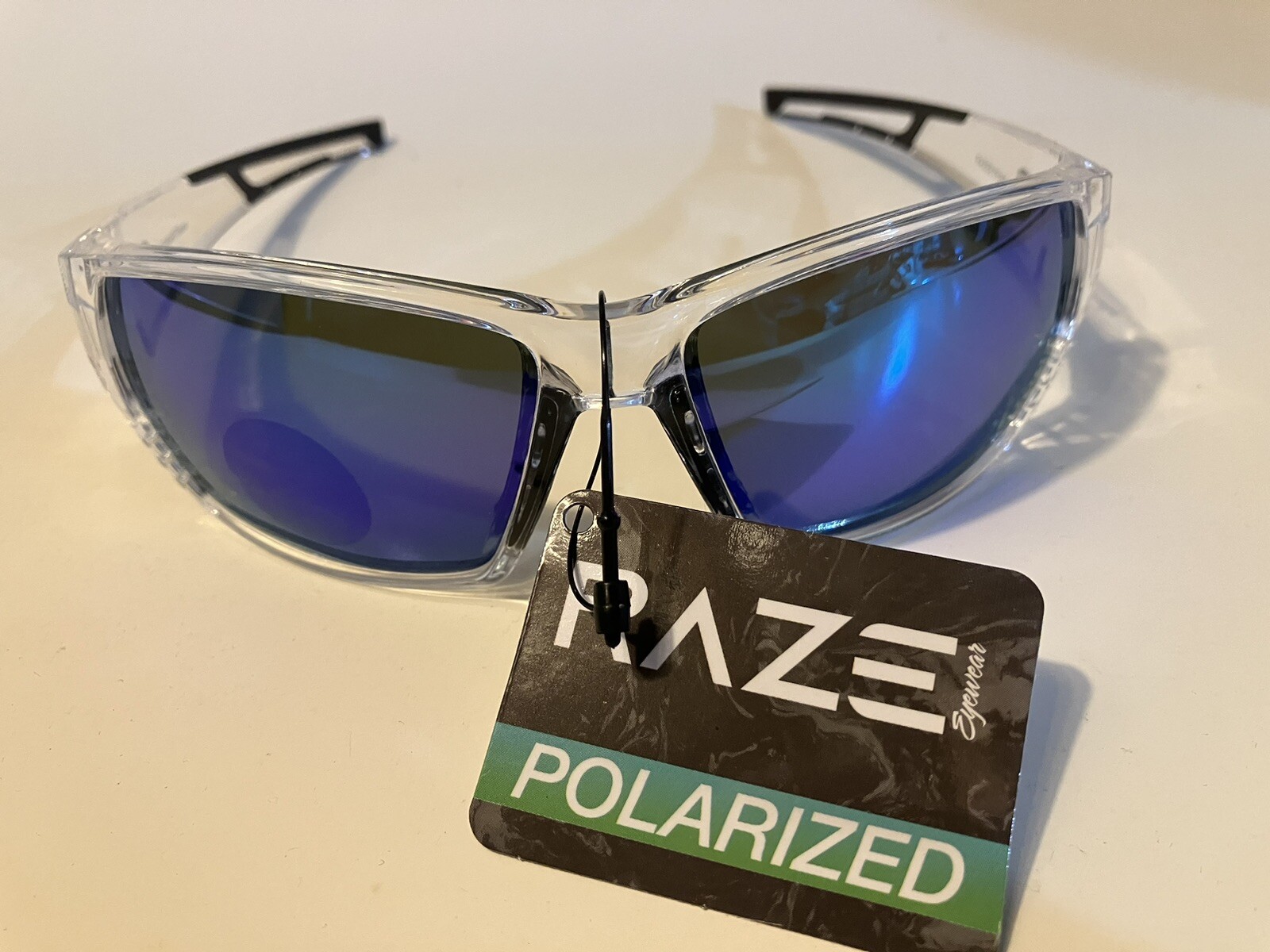 RAZE Eyewear Sunglasses Sonar Polarized Clear Frame Blue Mirror Smoke 28856
