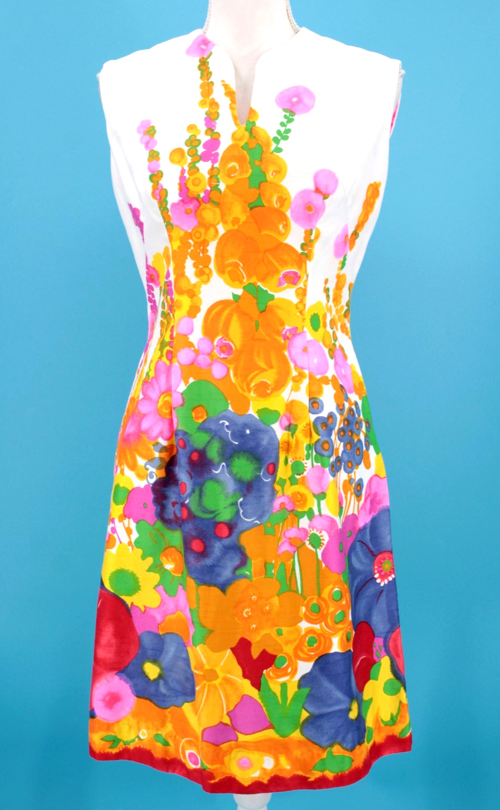 VTG 60s Psychedelic Floral Hawaiian Sheath Dress XS/S 1960s Alice Polynesian
