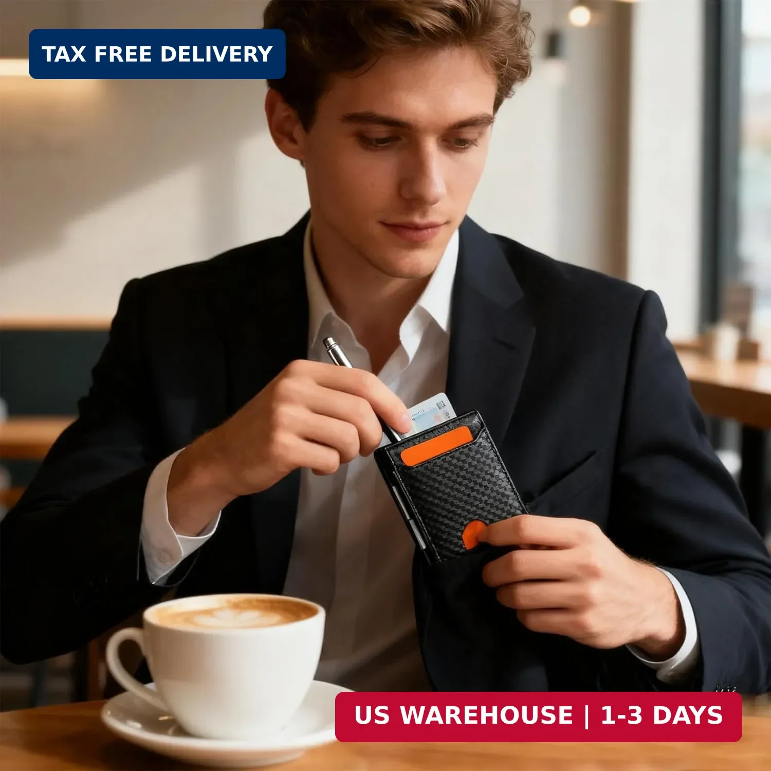 Men Carbon Fiber Slim Wallet Leather Money Clip Ultra Thin Card Holder Purse New