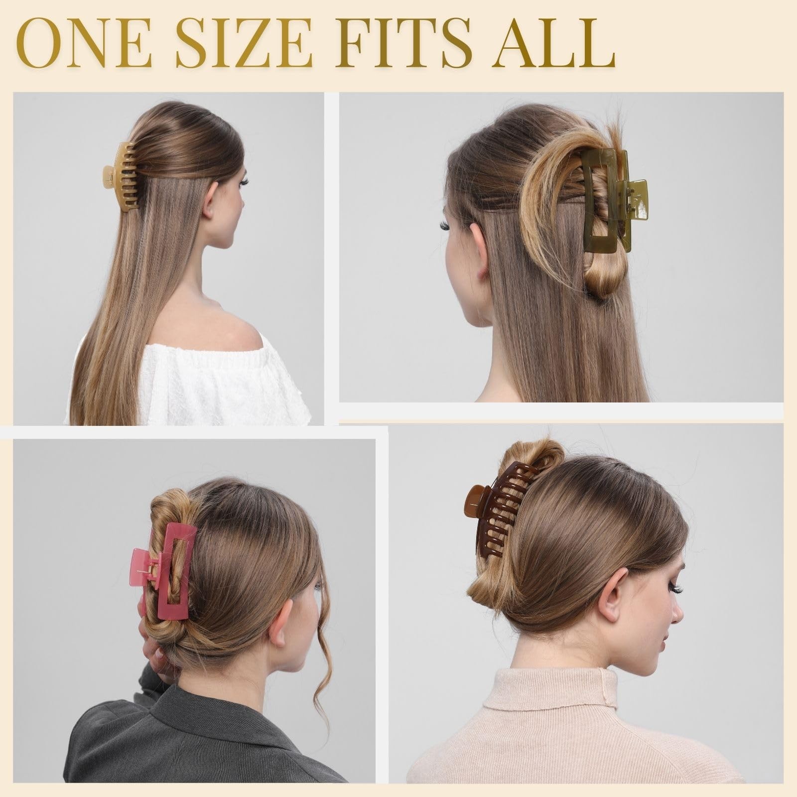 8 PCS 4.3 Inch Large Jelly Hair Claw Clips Strong Hold NonSlip Thick Thin