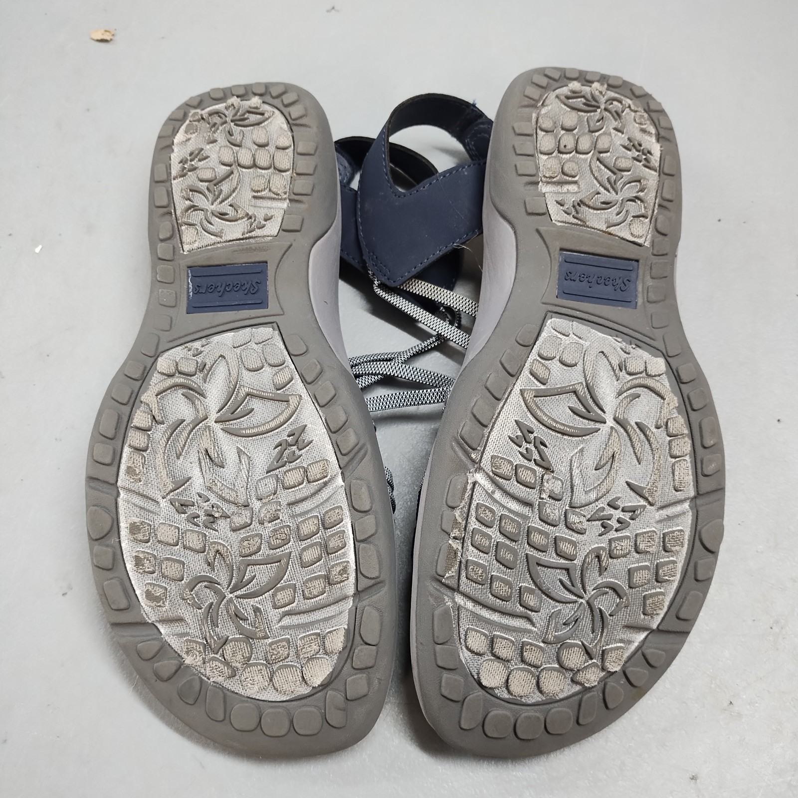 Skechers Reggae Slim Takes Two Sandals Women US 9 Blue Gray Memory Foam Open Toe