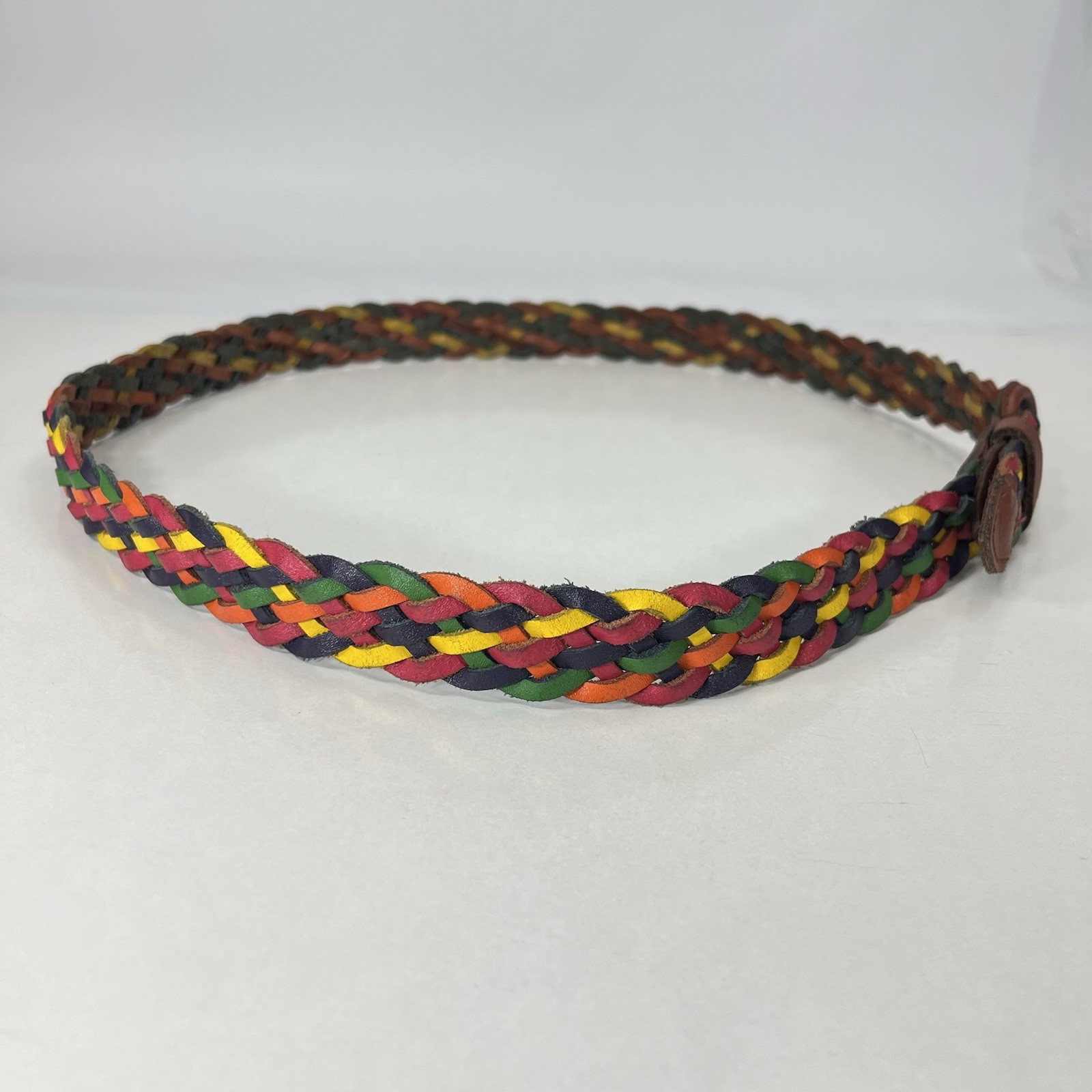 Colorful Worn Leather Braided Belt – Women’s Size 34