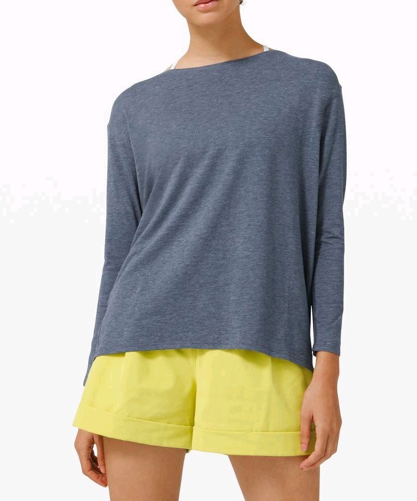 Lululemon Back In Action Long Sleeve M 6/8 No Tag Oversized Heathered Code Blue