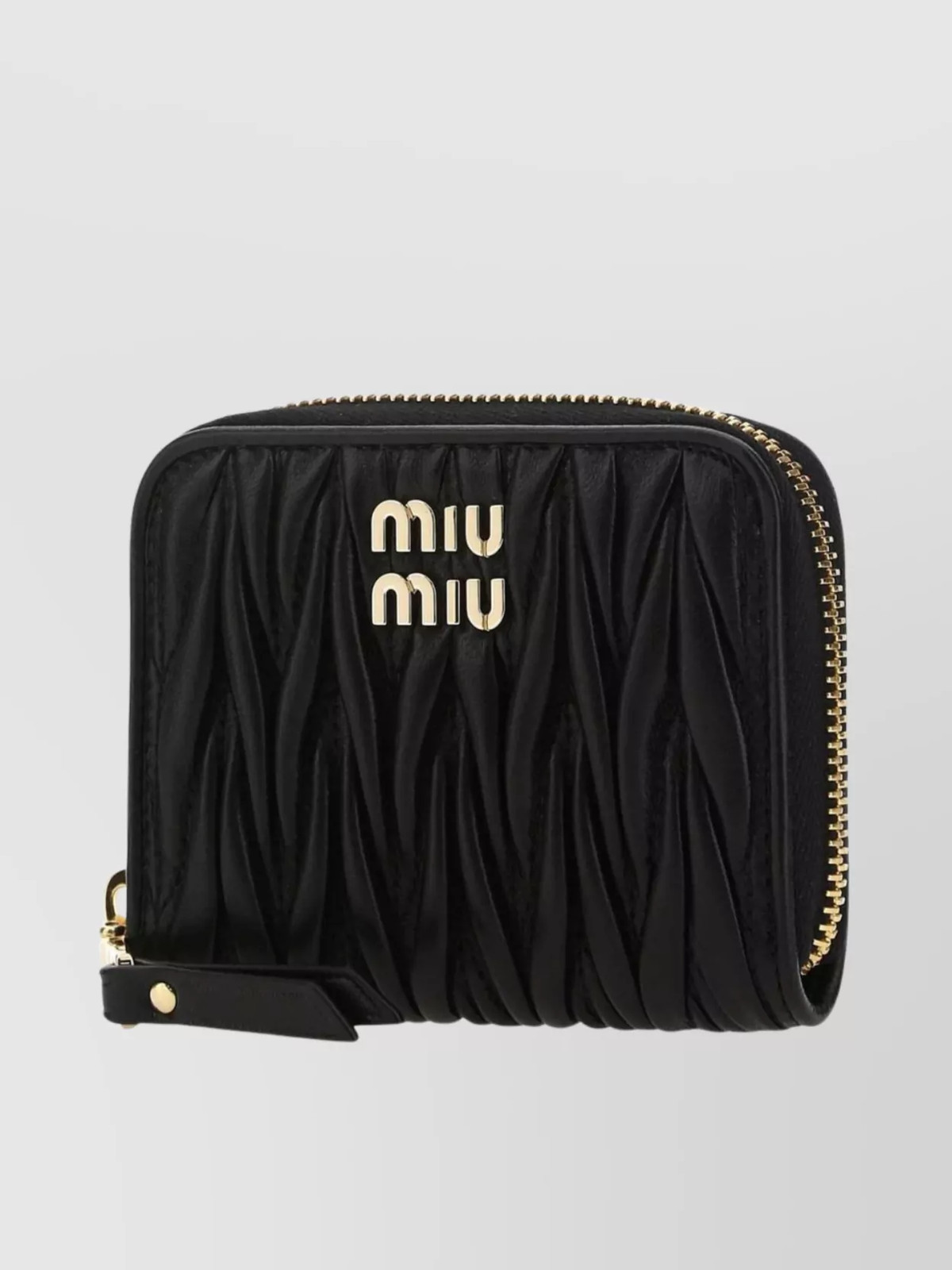 Miu Miu Matelasse Leather Coin Wallet Card Case Black Gold Logo Auth New