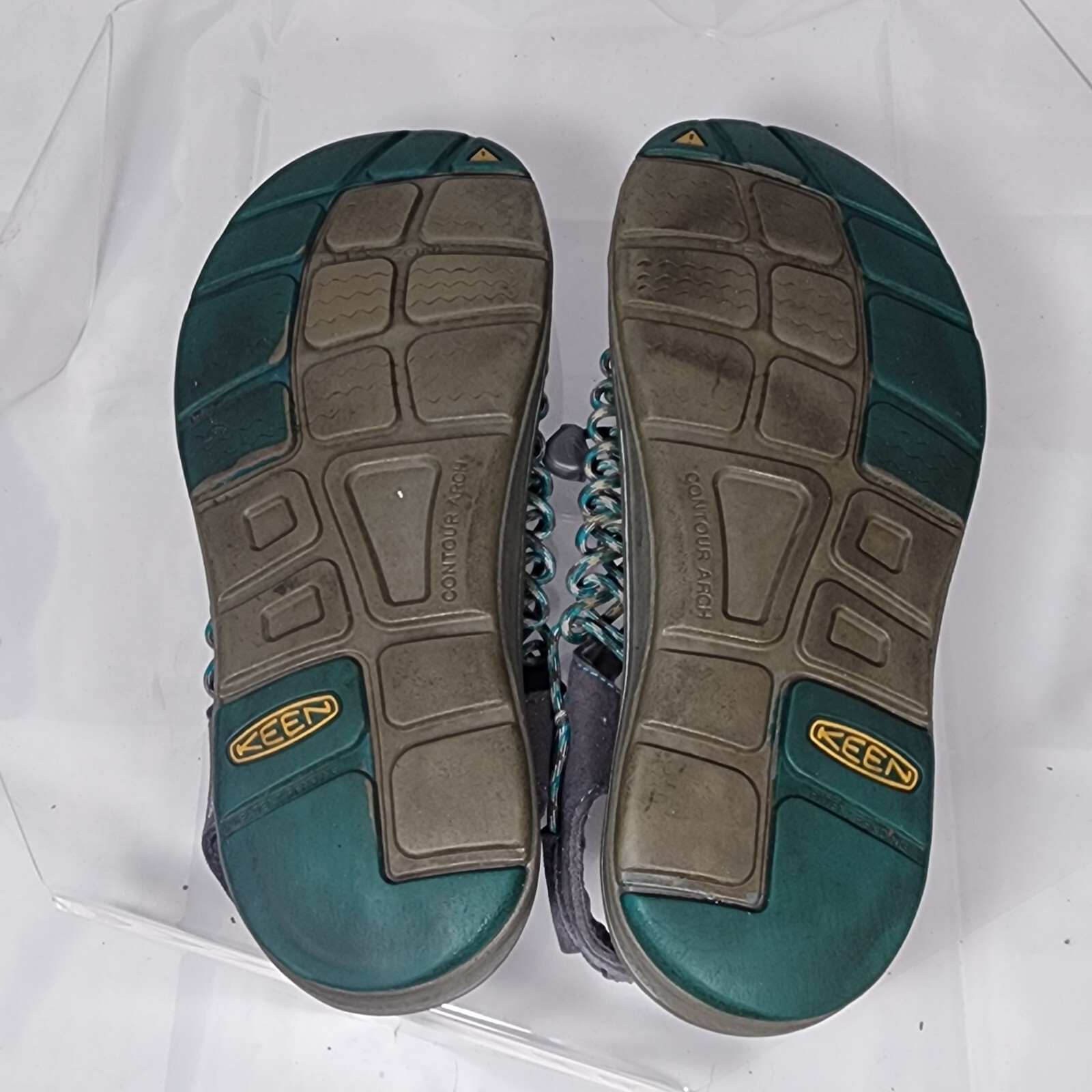 Keen Uneek Sandals Women 10 Two Cord 1014113 Gray Teal Blue Outdoor Heel Strap