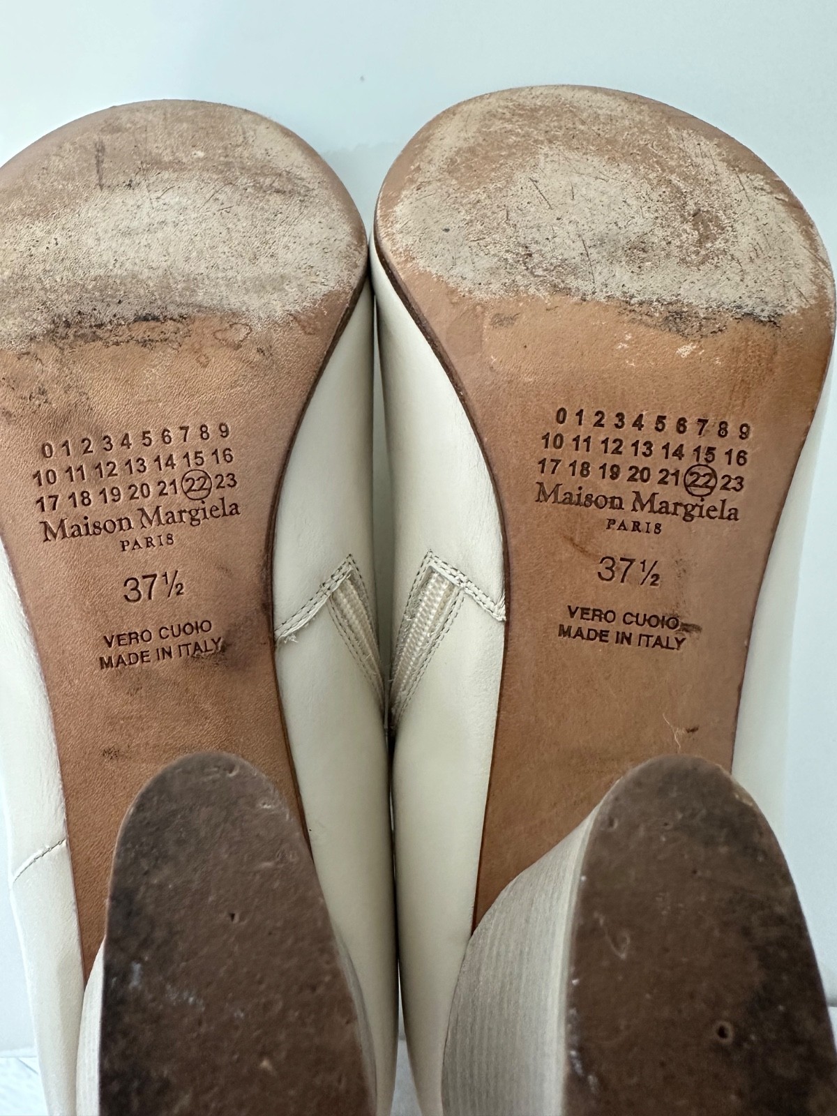 MAISON MARGIELA 37.5 Ivory Leather Open Toe Booties Ankle Boots