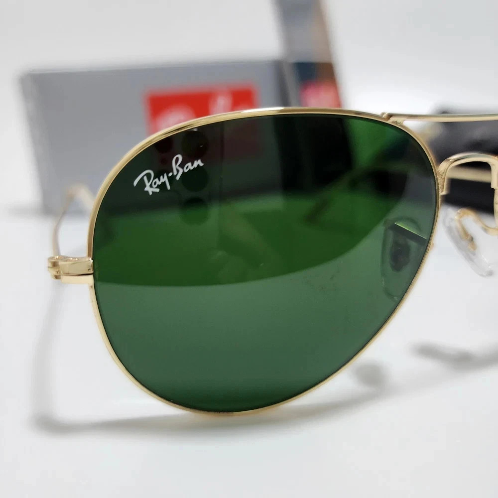 Ray-Ban RB3025 Aviator Sunglasses Gold Frame Green Glass Lens 58mm USA Shipping
