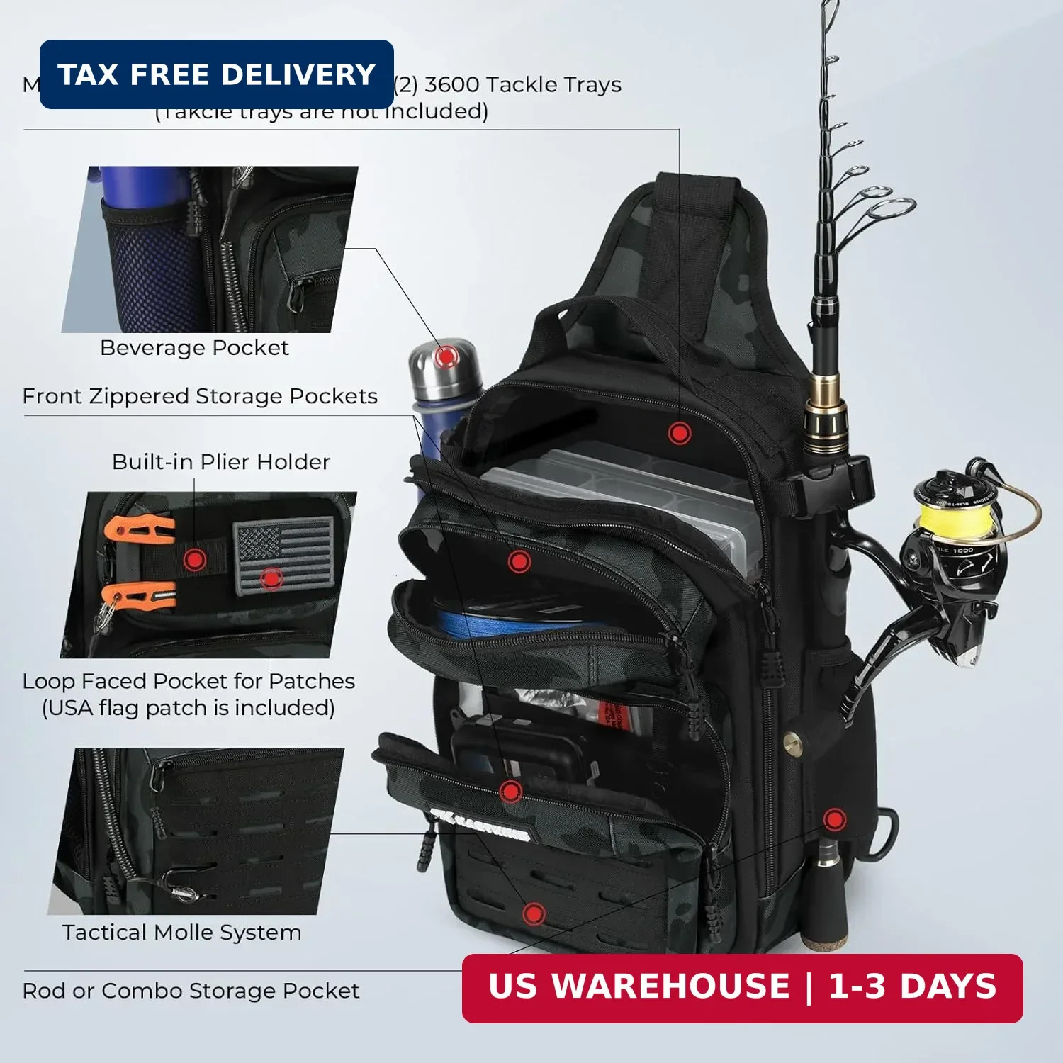 KastKing BlowBak Tactical Sling Tackle Bag-Lightweight Fishing Backpack Storge F