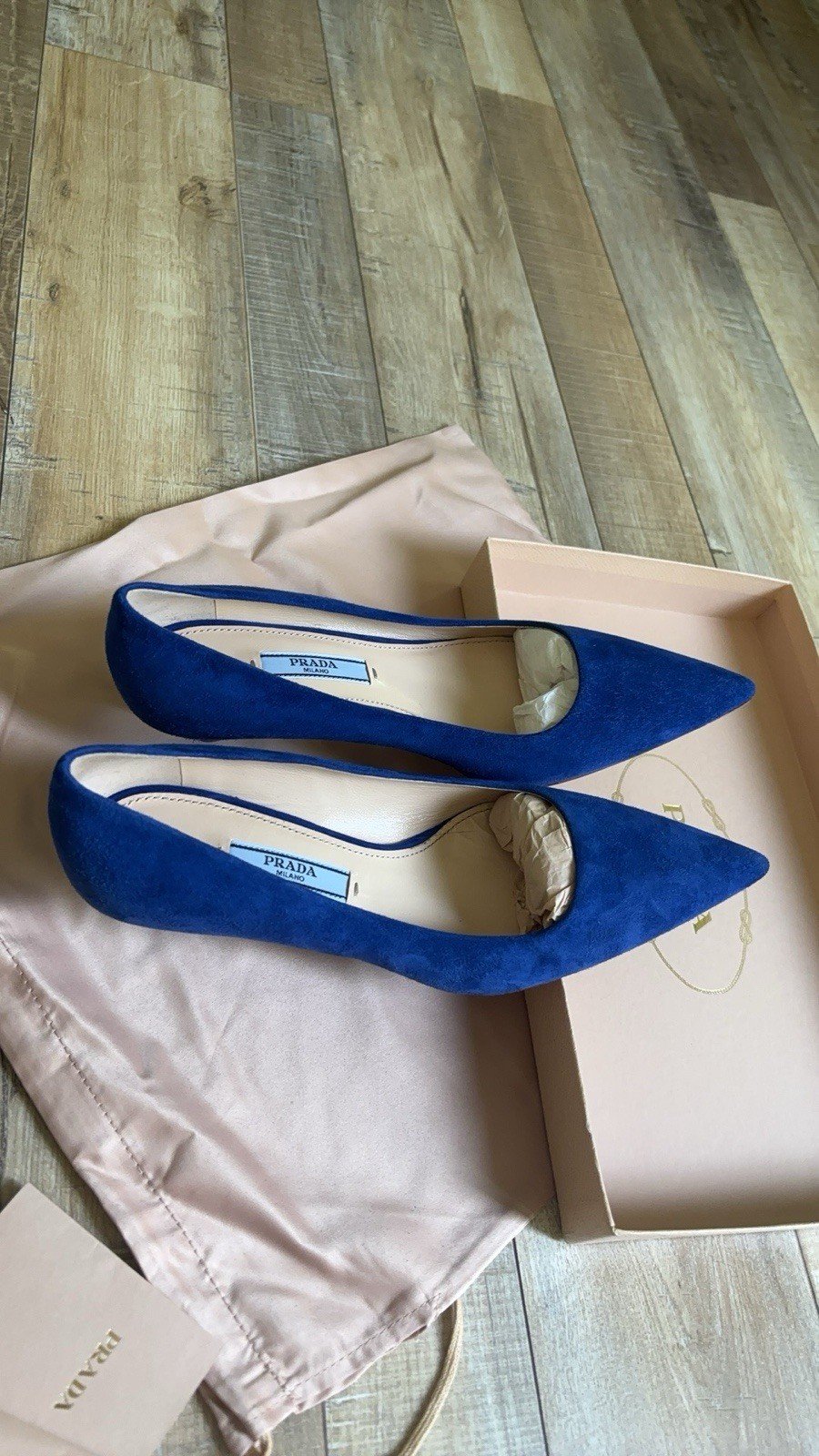 PRADA Kitten Heels Blue Suede Goatskin Size 35.5 NWT Calzature Donna
