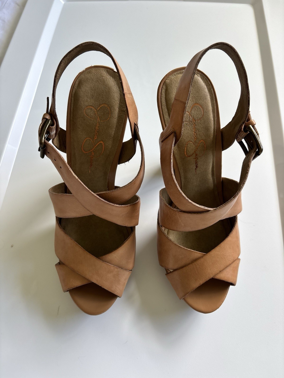 Jessica Simpson Tan Strappy High Heels Size 8 Summer Staple