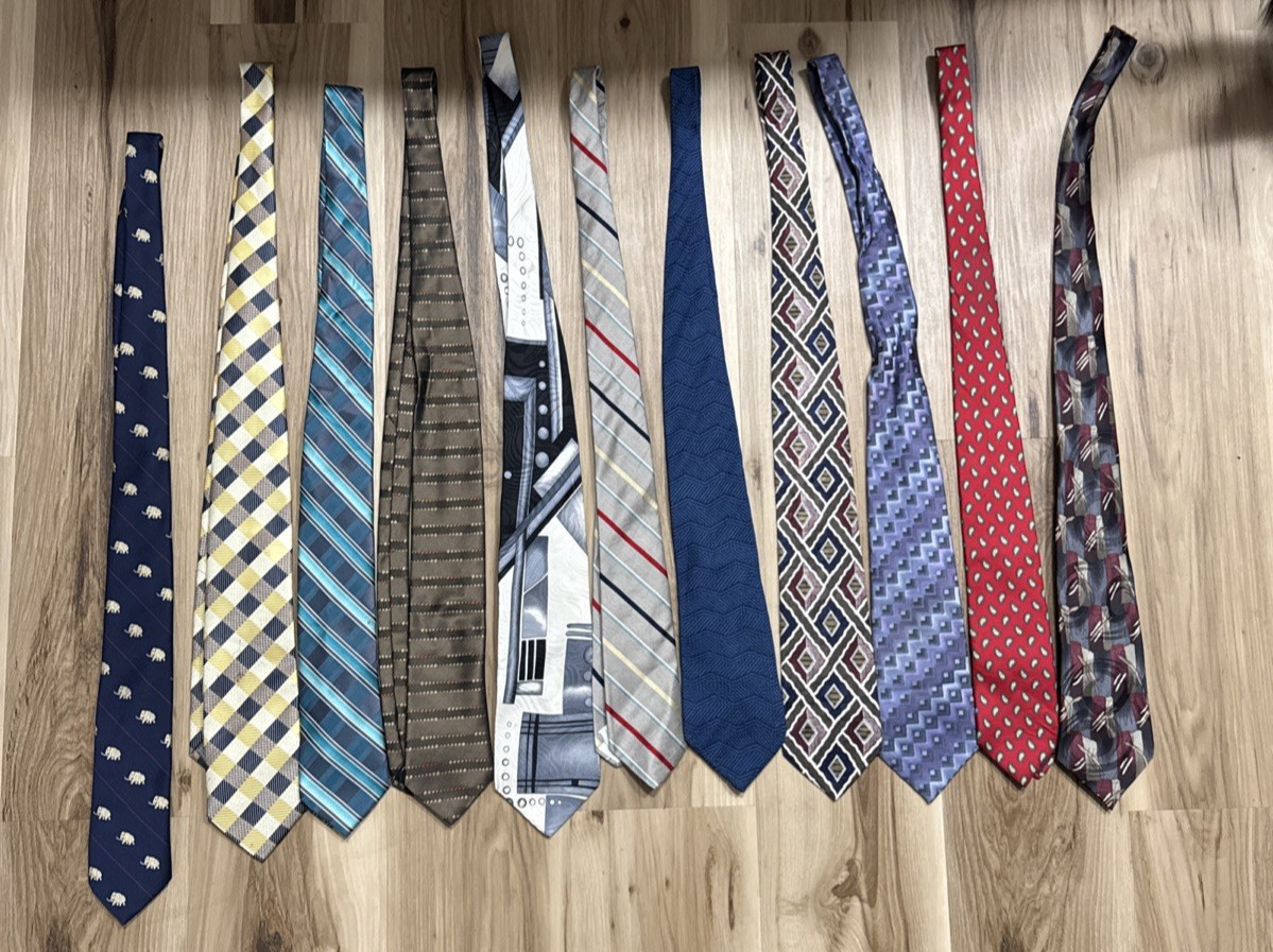 Lot of 10 Mens Silk Polyester Rayon Neck Ties Vintage Modern