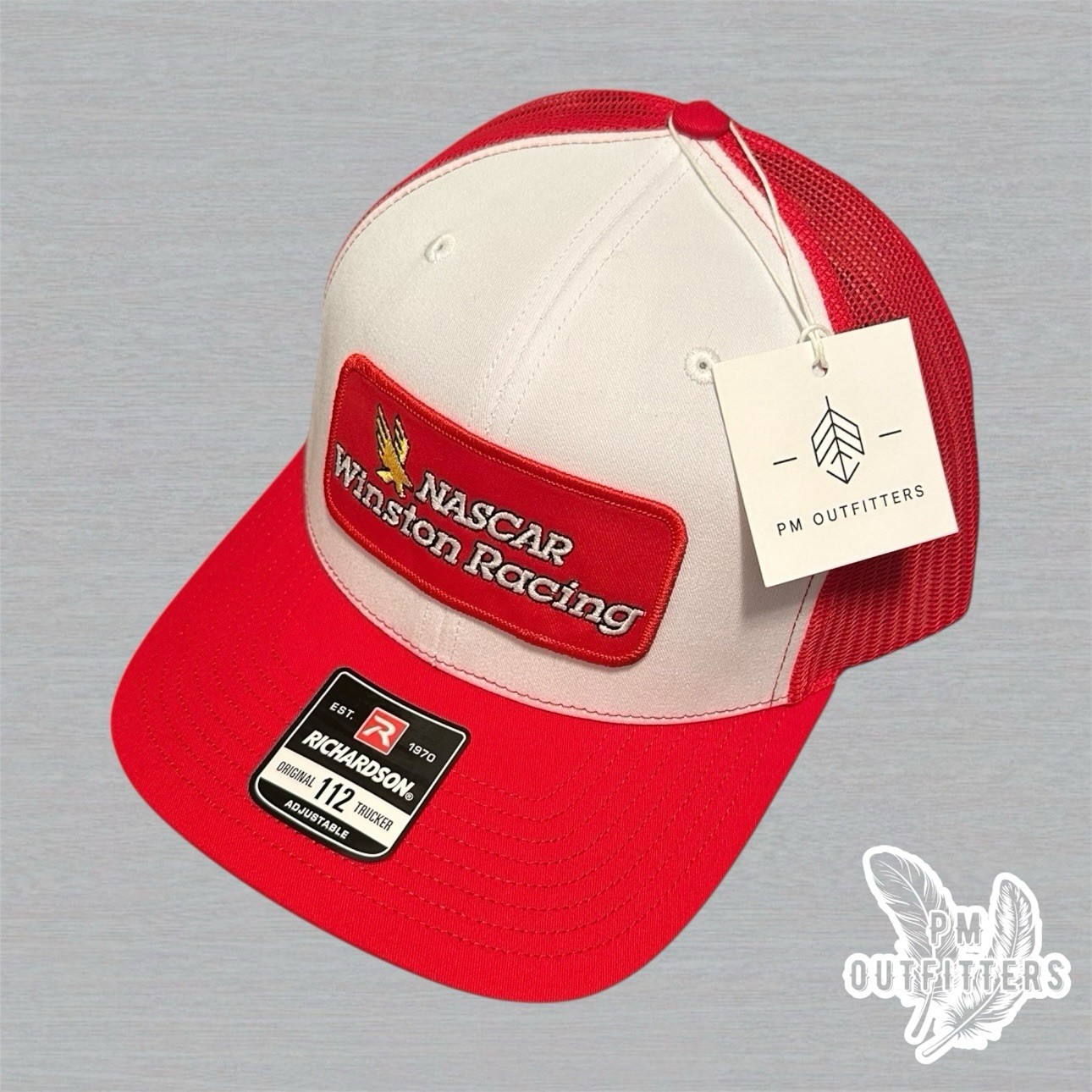 Nascar Winston Racing Retro Embroidered Patch on Richardson 112 Red & White Hat