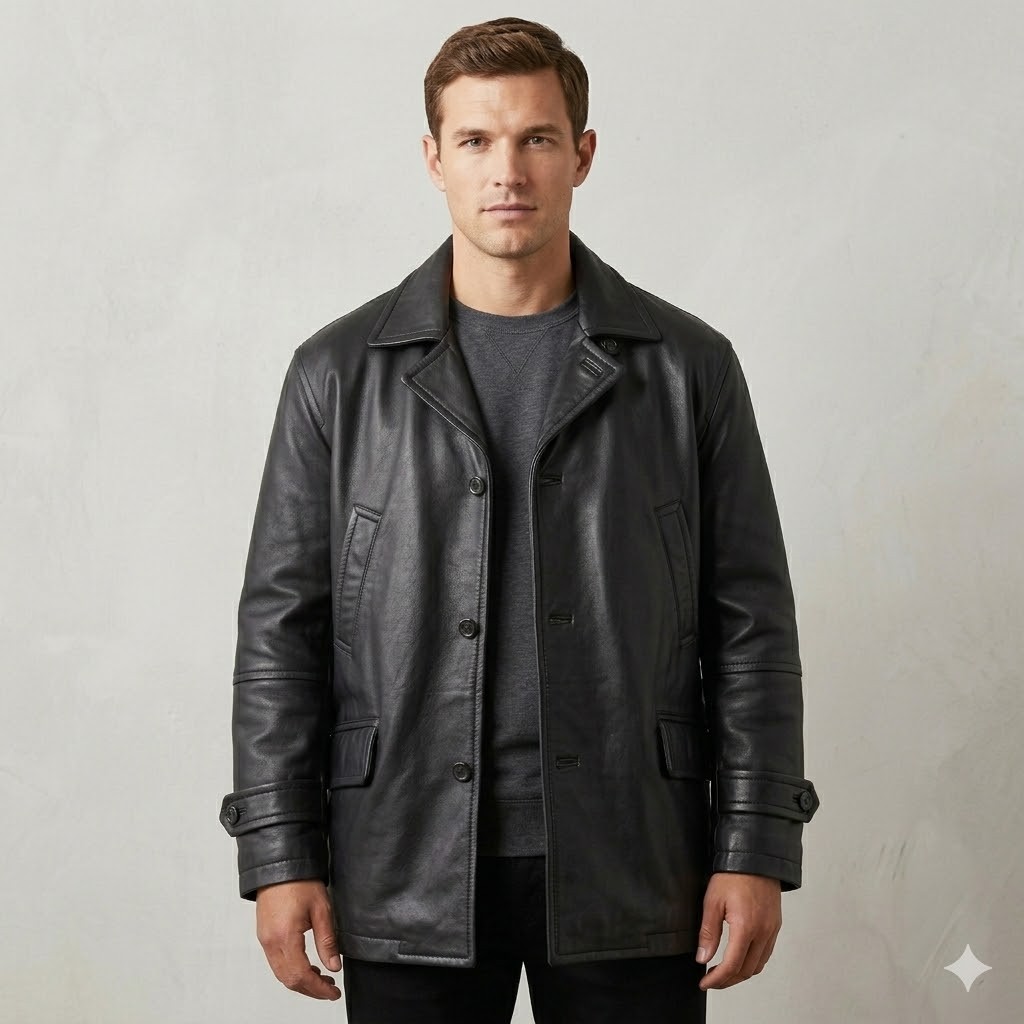 Wilsons Black Leather Jacket Mens XL Heavy Coat Thinsulate Minimalist Vintage
