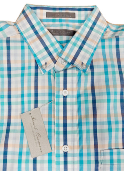 $85 Daniel Cremieux Men’s S/S Plaid Shirt Cotton Multicolor Orange-Blue [L]