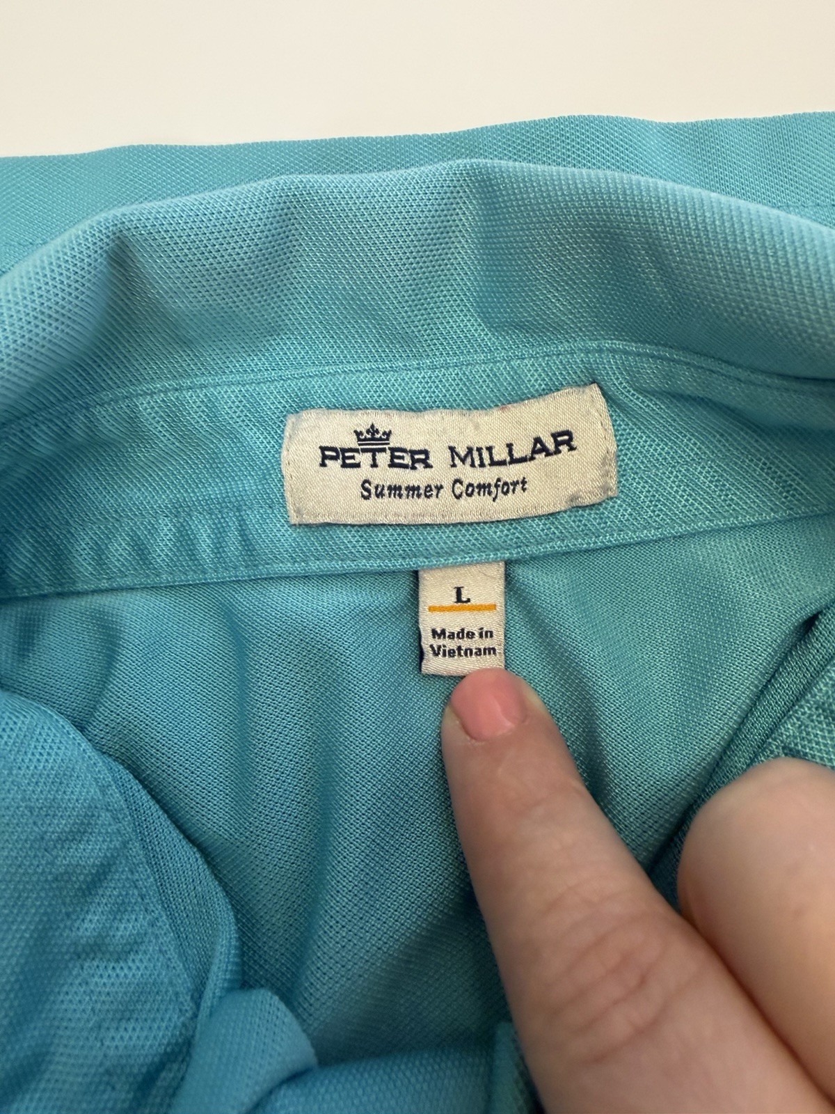 Peter Millar Summer Comfort Polo Shirt Mens Large Blue Left Sleeve Logo