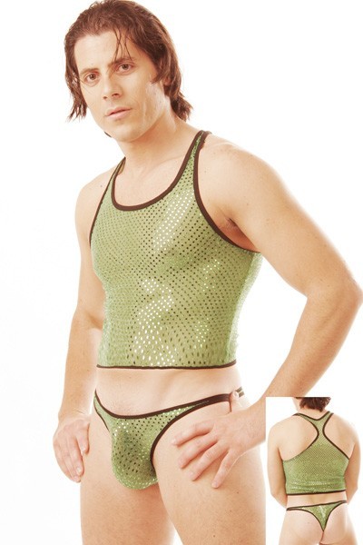 Sexy Mens Muscle Shiny Shirt & Thong 2ps. a Set Bodysuit Underwear #407