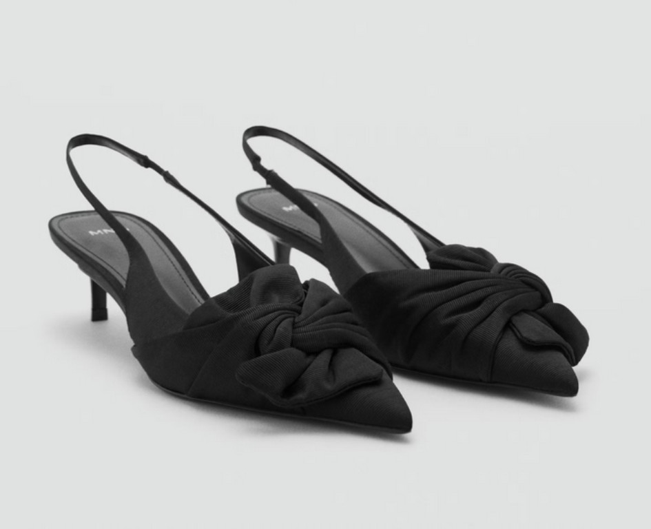 NEW MANGO MNG BLACK KNOT KITTEN HEEL SLINGBACK HEELS SHOES 38 US 7.5