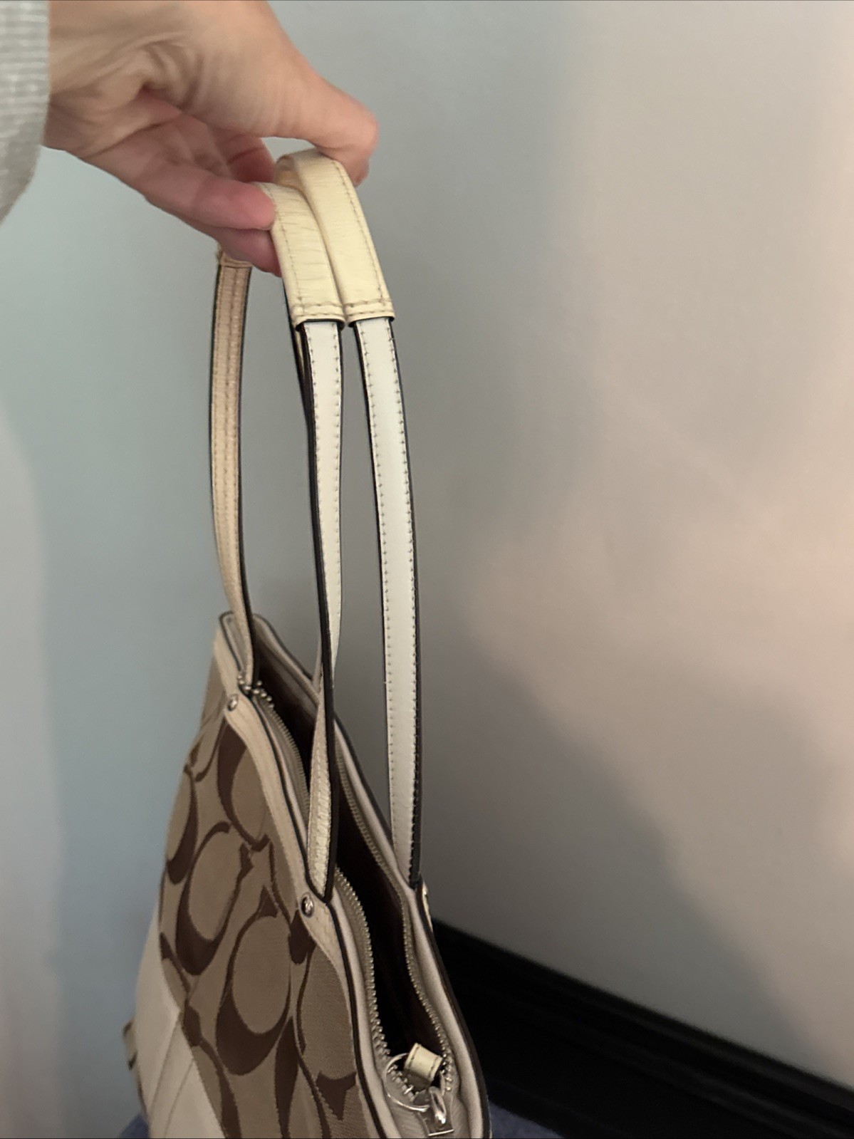 COACH PURSE Cream & Brown Monogram Canvas & Leather